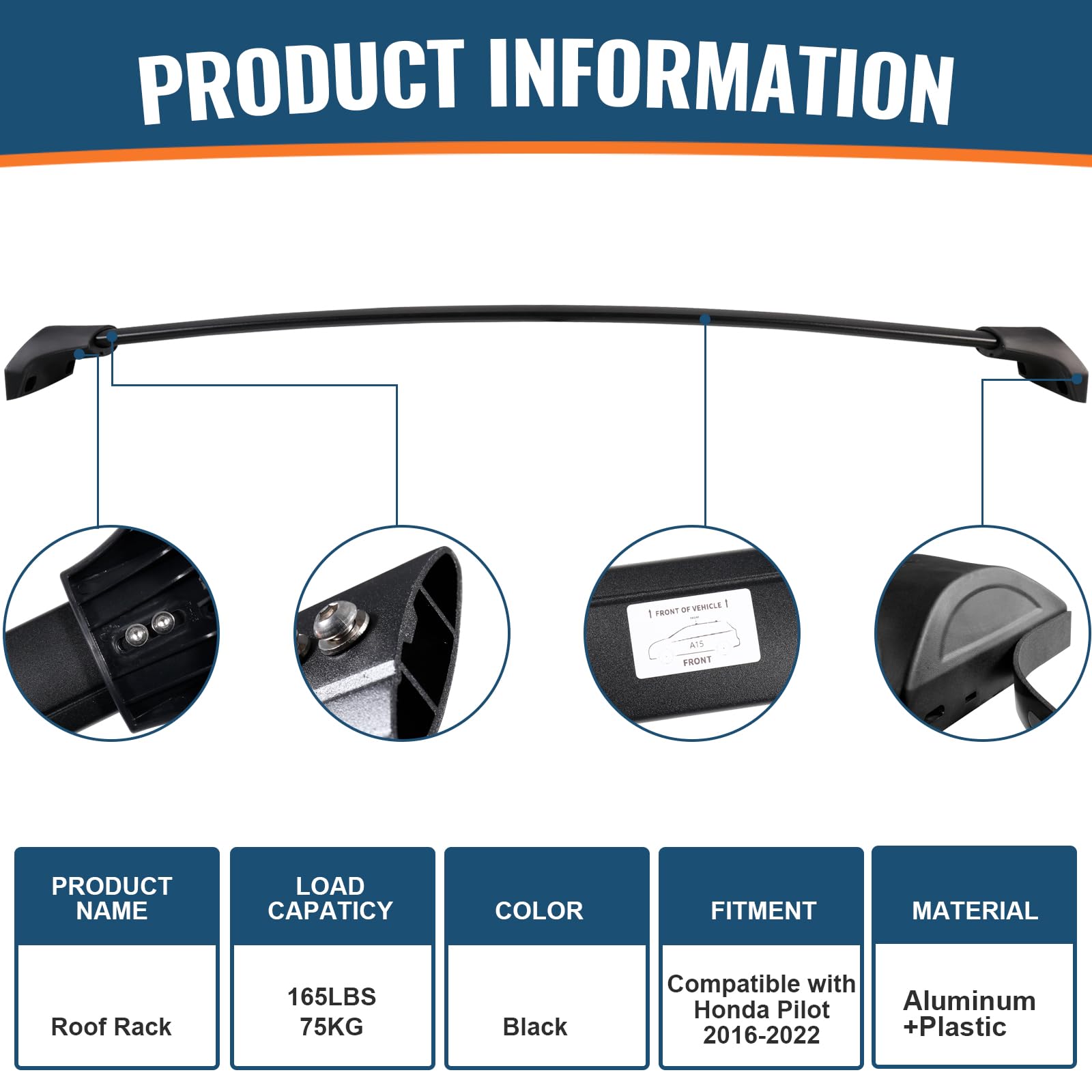 KINGGERI Roof Rack Cross Bars Compatible with Honda Pilot 2016-2022 with Flush Rails, Heavy Duty Aluminum