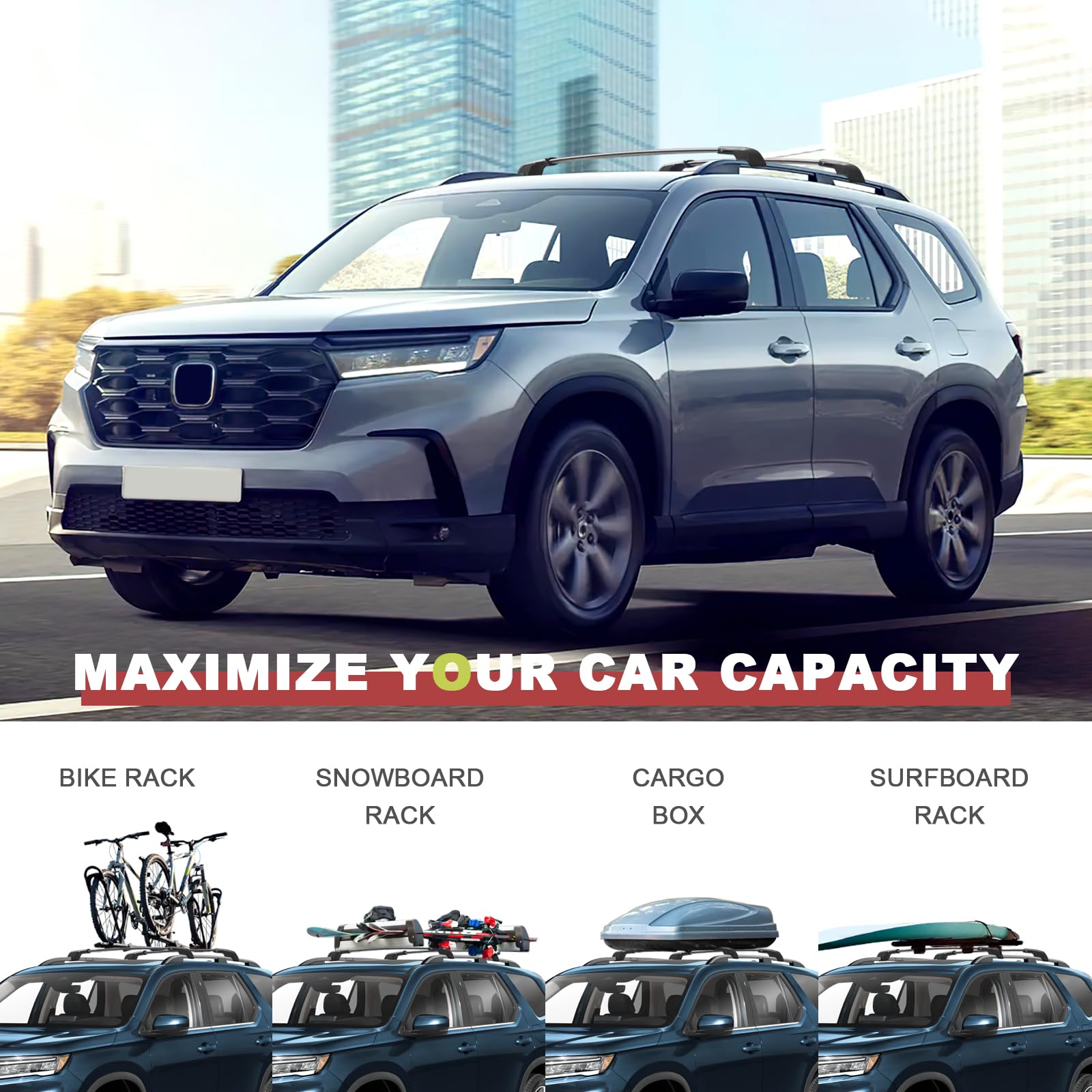 KINGGERI Lockable 220lbs Roof Rack Cross Bars Compatible with Honda Pilot 2023-2025 Sport TrailSport Touring Elite with Raised Rails (Not for LX & EX-L)