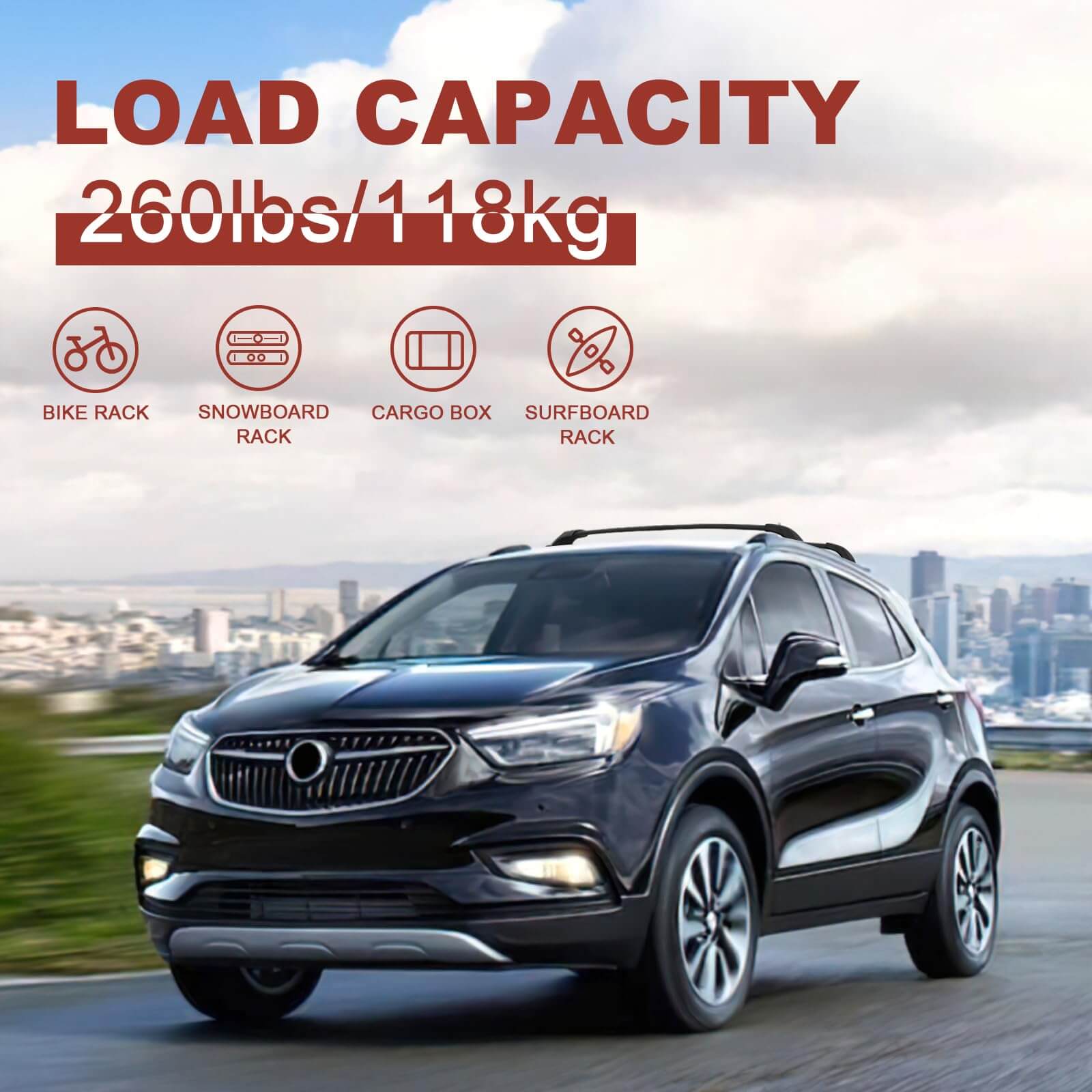 KINGGERI 260lbs Roof Rack Cross Bars Compatible with Buick Enclave 2018-2024 (with Flush Side Rails)