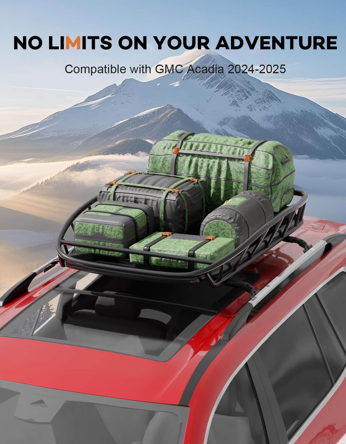 KINGGERI 220lbs Roof Rack Cross Bars Compatible with GMC Acadia 2024 2025 (with Side Roof Rails)