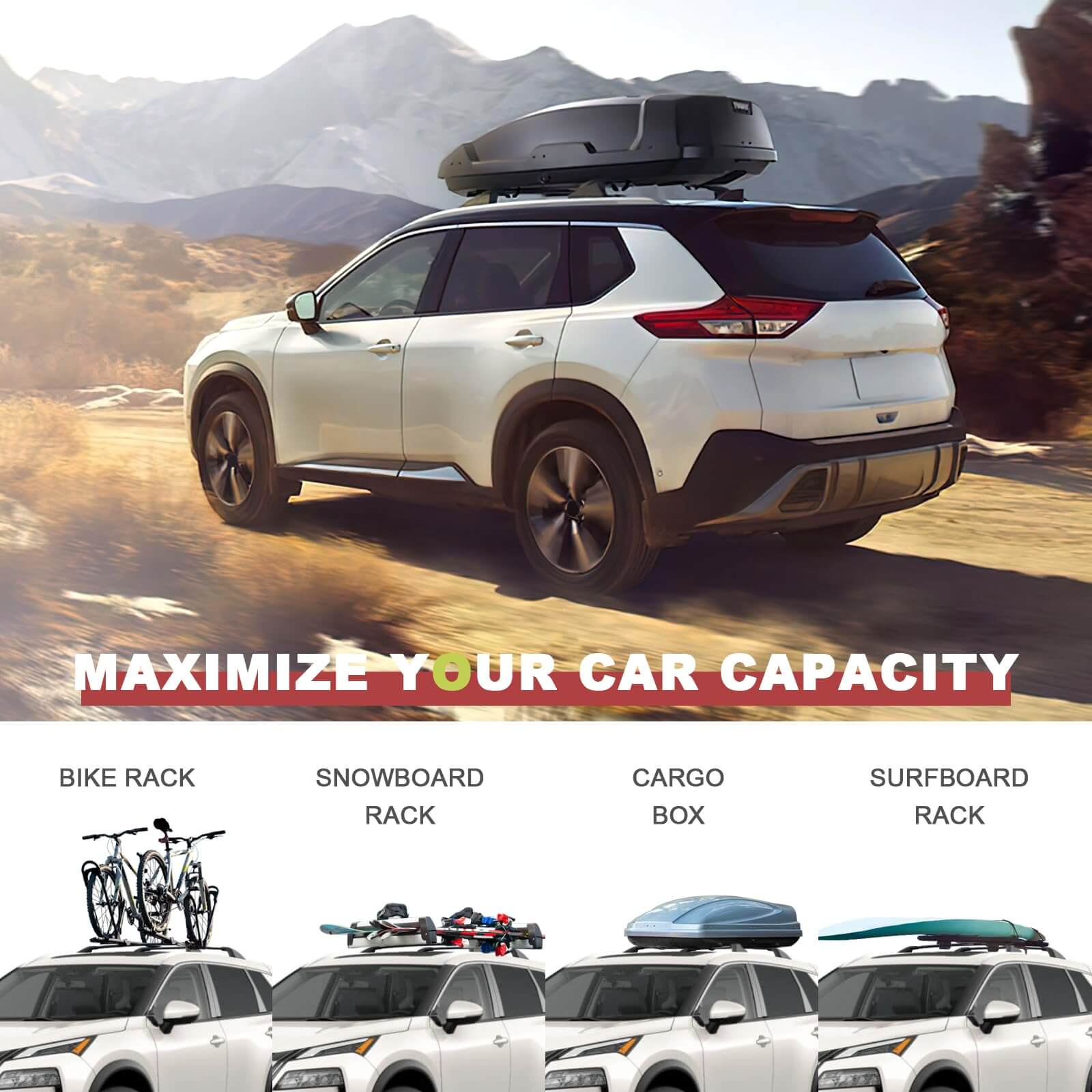 KINGGERI Lockable 260LBS Roof Rack Cross Bars Compatible with Nissan Rogue 2021-2026 SV SL Platinum with Flush Roof Rails