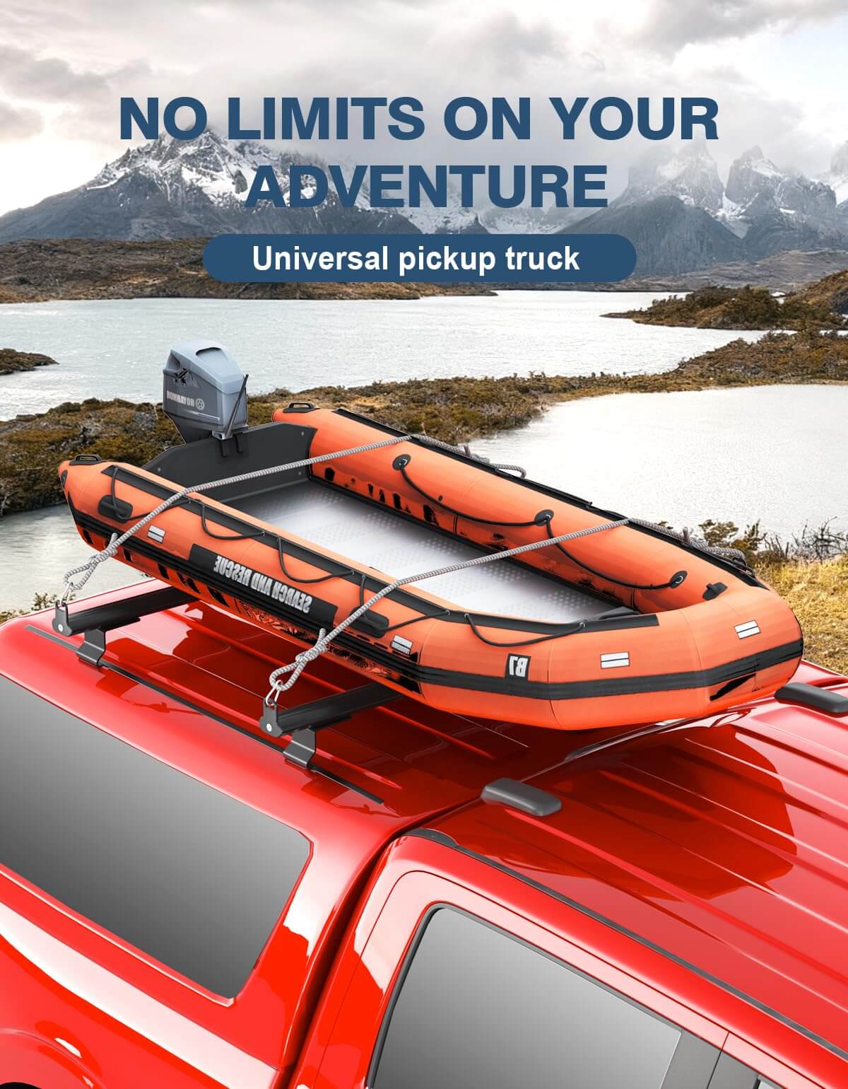 57" Universal Roof Ladder Rack for Van & Pickup Truck Cap & Topper, Roof Rack, 2 Bars, Heavy Duty Aluminum