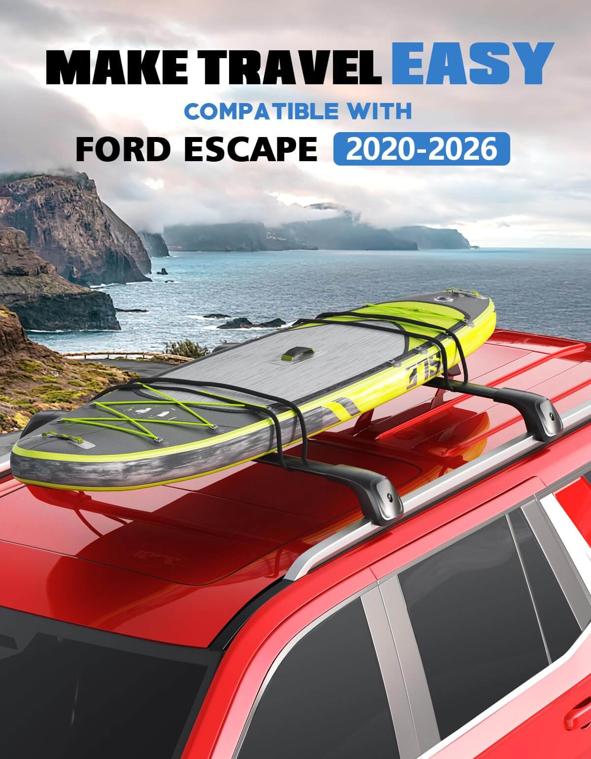 KINGGERI 260lb Roof Rack Cross Bars Compatible with 2020-2025 Ford Escape,Heavy Duty Lockable Aluminum Crossbar