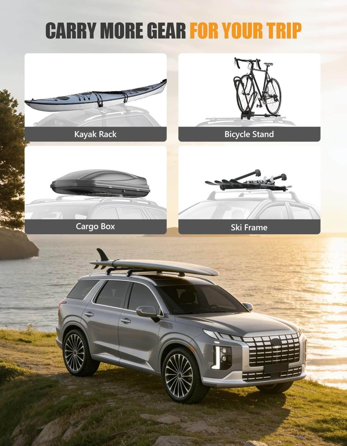 KINGGERI 330lb Lockable Roof Rack Cross Bars Compatible with Hyundai Palisade 2019-2025 SE SEL XRT Limited Calligraphy