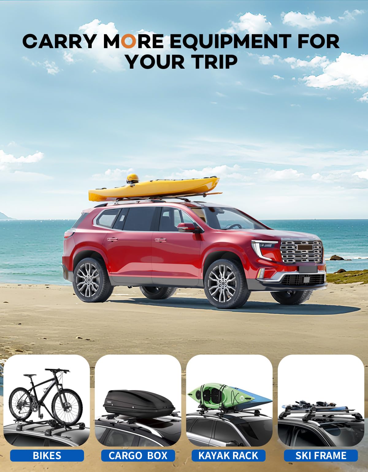 KINGGERI 220lbs Roof Rack Cross Bars Compatible with GMC Acadia 2024 2025 (with Side Roof Rails)