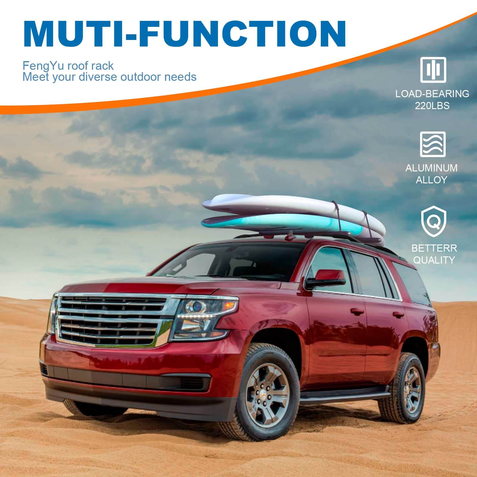 KINGGERI 220 lbs Heavy Duty Roof Rack Cross Bars Compatible with 2015-2020 Chevy Tahoe & Suburban,GMC Yukon XL