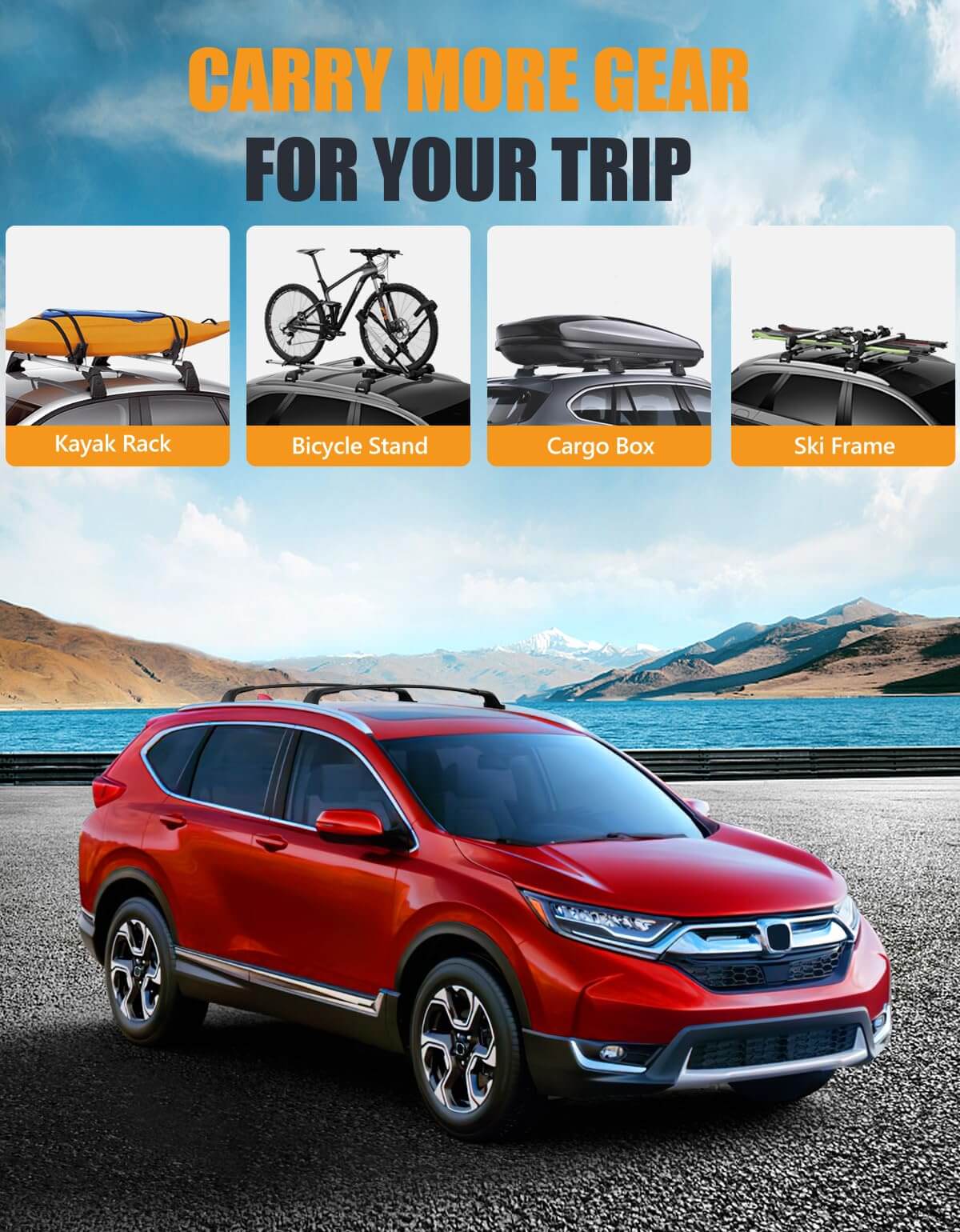 260lbs Lockable Roof Rack Cross Bars (Compatible with Honda CRV CR-V 2017-2022 with Flush Side Rails)