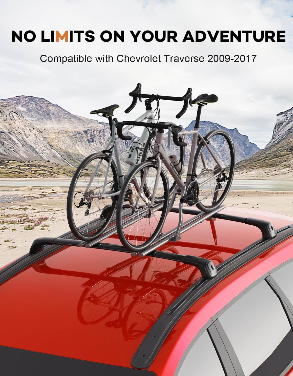 KINGGERI Lockable 260lbs Roof Rack Cross Bars Compatible with 2009-2017 Chevy Chevrolet Traverse with Flush Side Rails