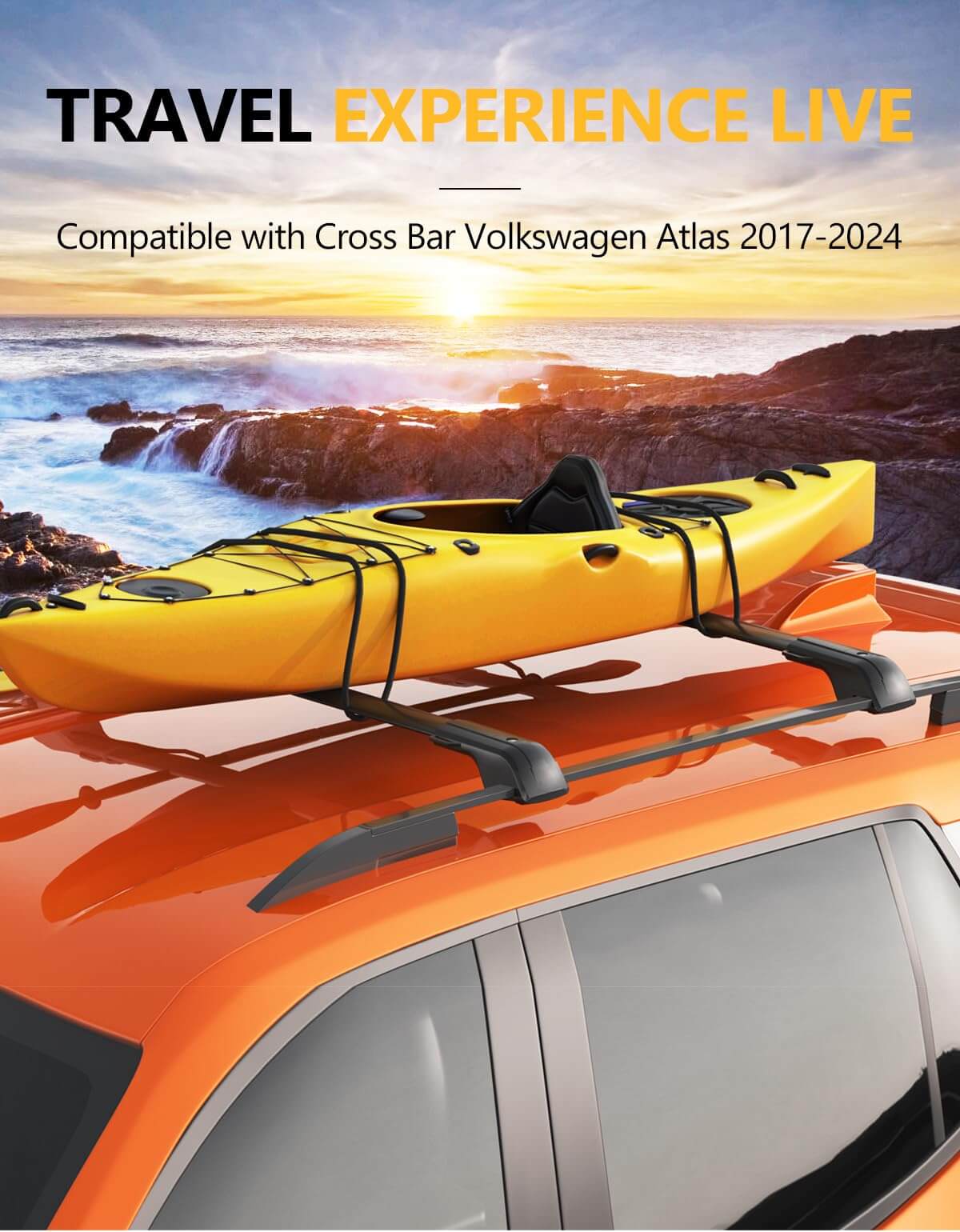 KINGGERI 260lbs Lockble Roof Rack Cross Bars Fit for Volkswagen VW Atlas 2017-2025 with Raised Side Rails(Not For Atlas Cross Sport)