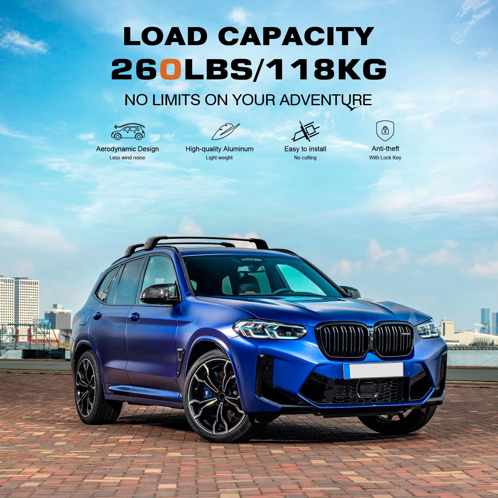 KINGGERI Lockable Roof Rack Cross Bars 260lbs Compatible with BMW X3 G01 2018-2025 (Not for G45)