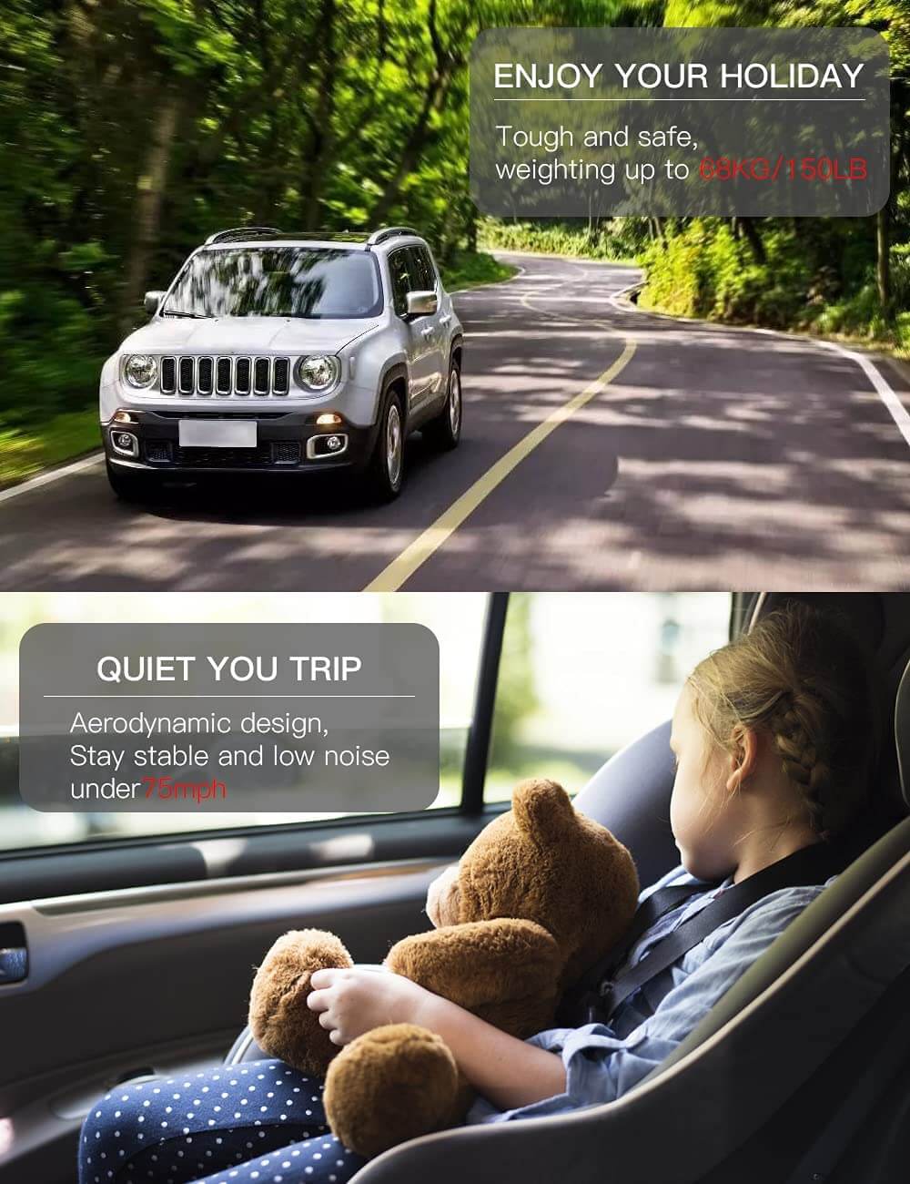 KINGGERI Roof Rack Cross Bars Compatible with Jeep Renegade 2015-2024, Heavy Duty Aluminum clampers and Bars Cargobar