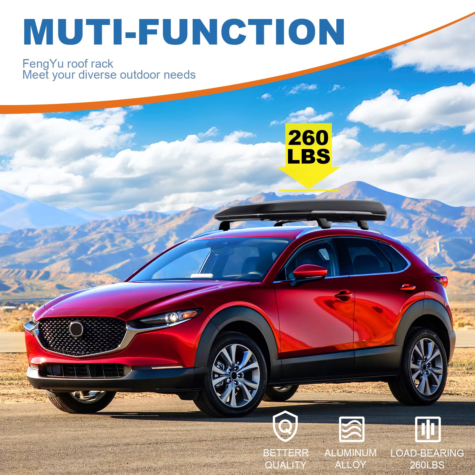 KINGGERI Lockable Roof Rack Cross Bars 260lbs Compatible with Mazda CX30 CX-30 2020-2025 (with Flush Side Rails)