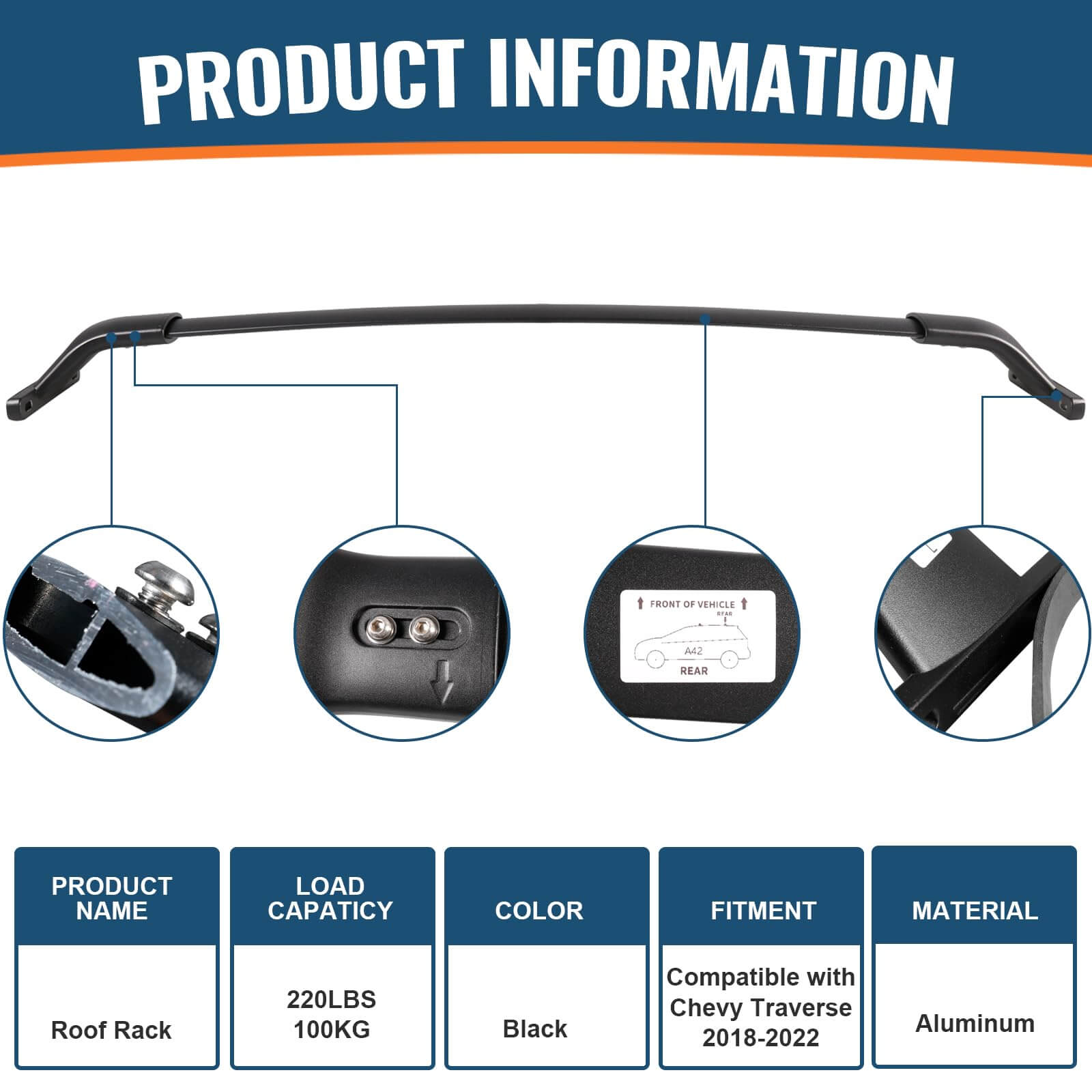 KINGGERI Roof Rack Cross Bars 220lb Compatible with Chevy Chevrolet Traverse 2018-2021