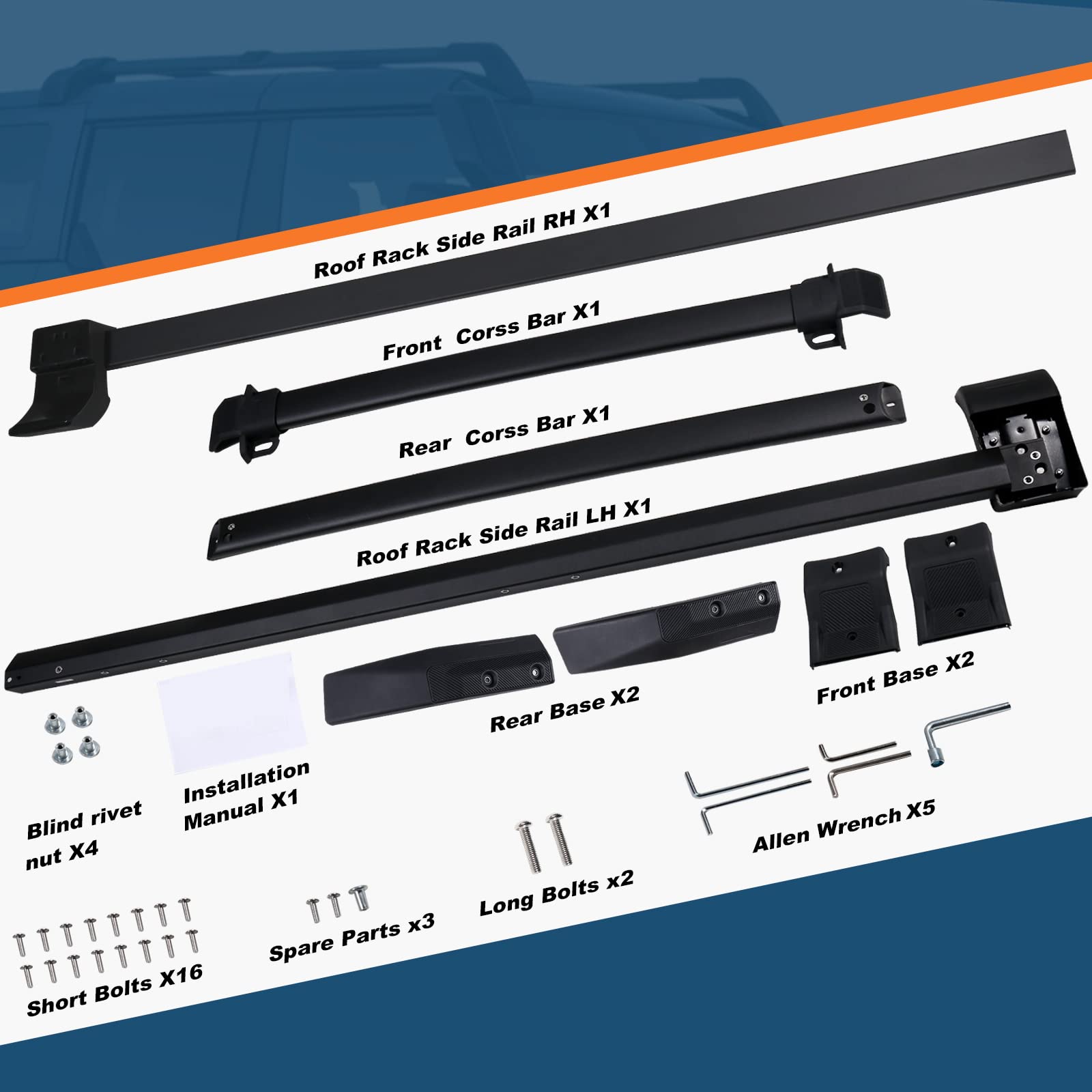 Roof Rack Cross Bars Kit Compatible with Ford Bronco 2021-2025, Hard TOP 2Door & 4Door, Aluminum Crossbars