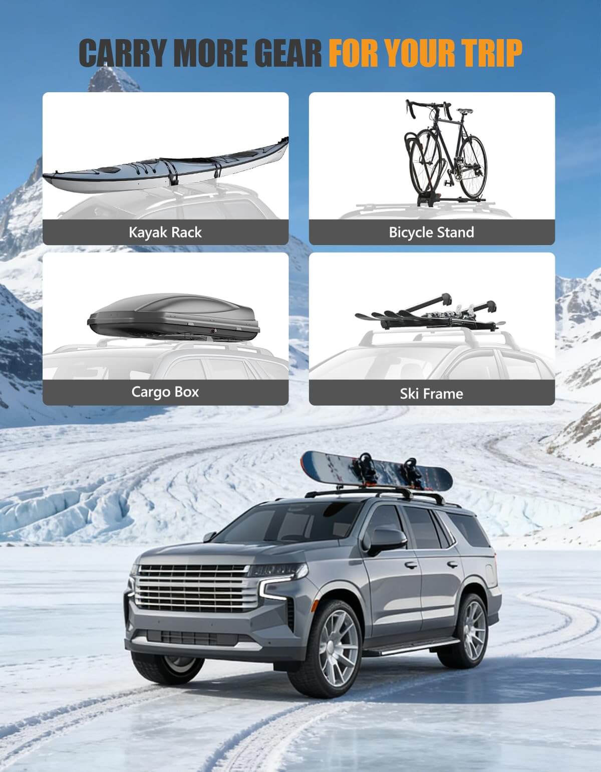 KINGGERI 330lb Lockable Roof Rack Cross Bars Compatible with 2021-2026 Chevy Tahoe & Suburban, GMC Yukon XL, Cadillac Escalade ESV with Flush Side Rails,