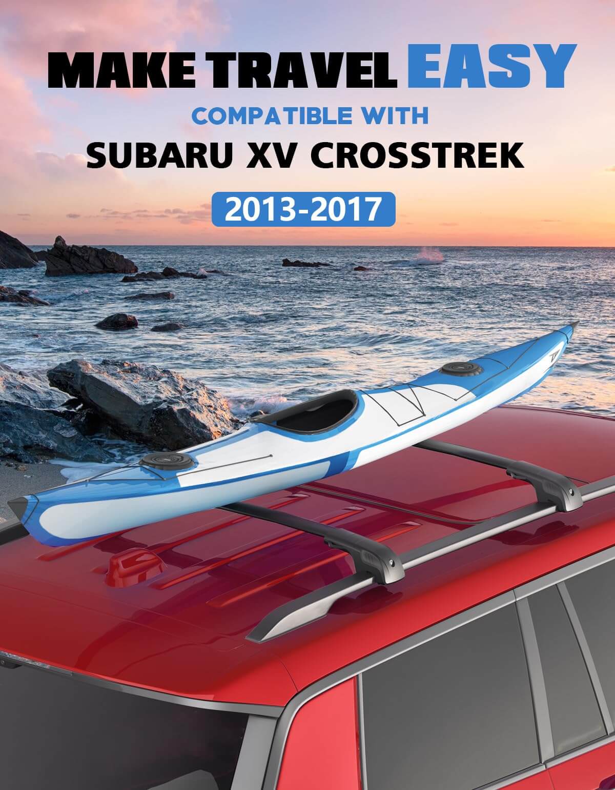 KINGGER Lockable Roof Rack Cross Bars 220lb Compatible with Subaru XV crosstrek 2013-2017