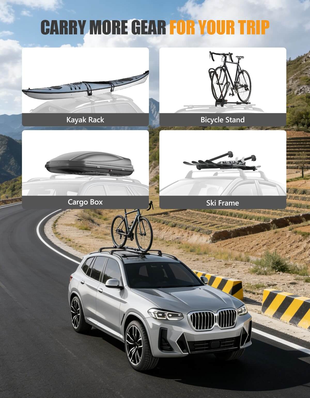 KINGGERI 330lb Lockable Roof Rack Cross Bars Compatible with BMW X3 G01 2018-2026 with Flush Side Rails