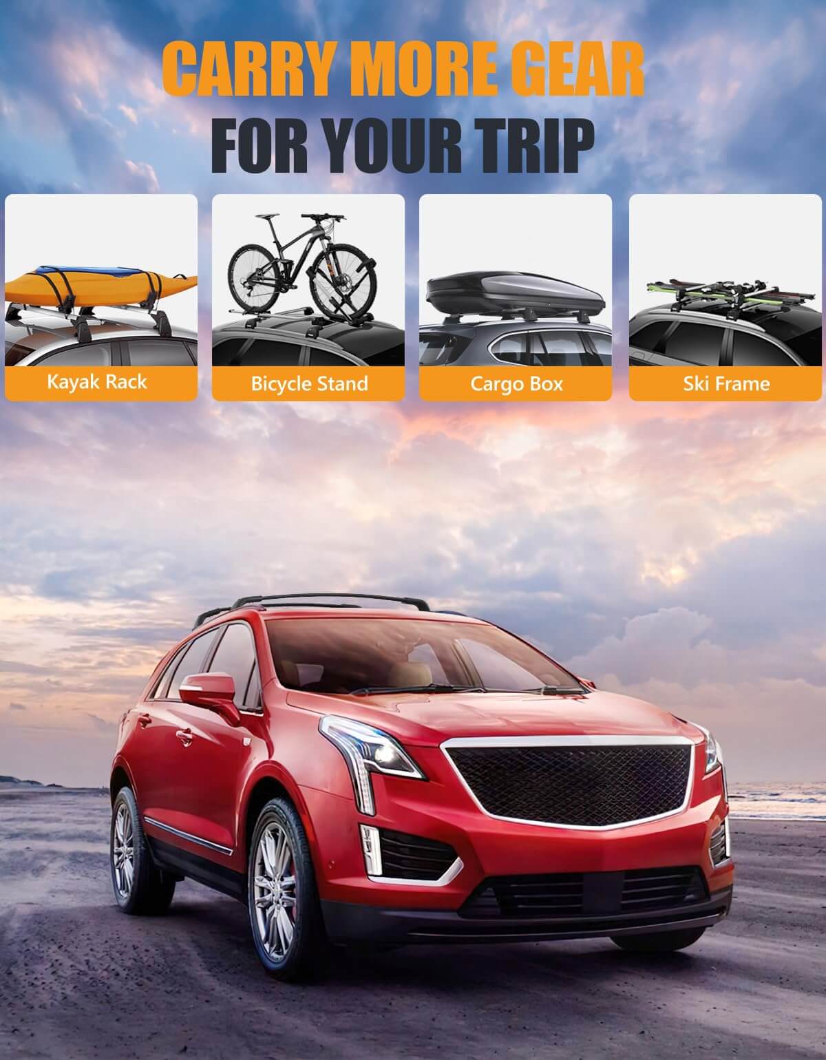 260lbs Lockable Roof Rack Cross Bars Compatible with Cadillac XT5 2017-2025 with Flush Side Rails