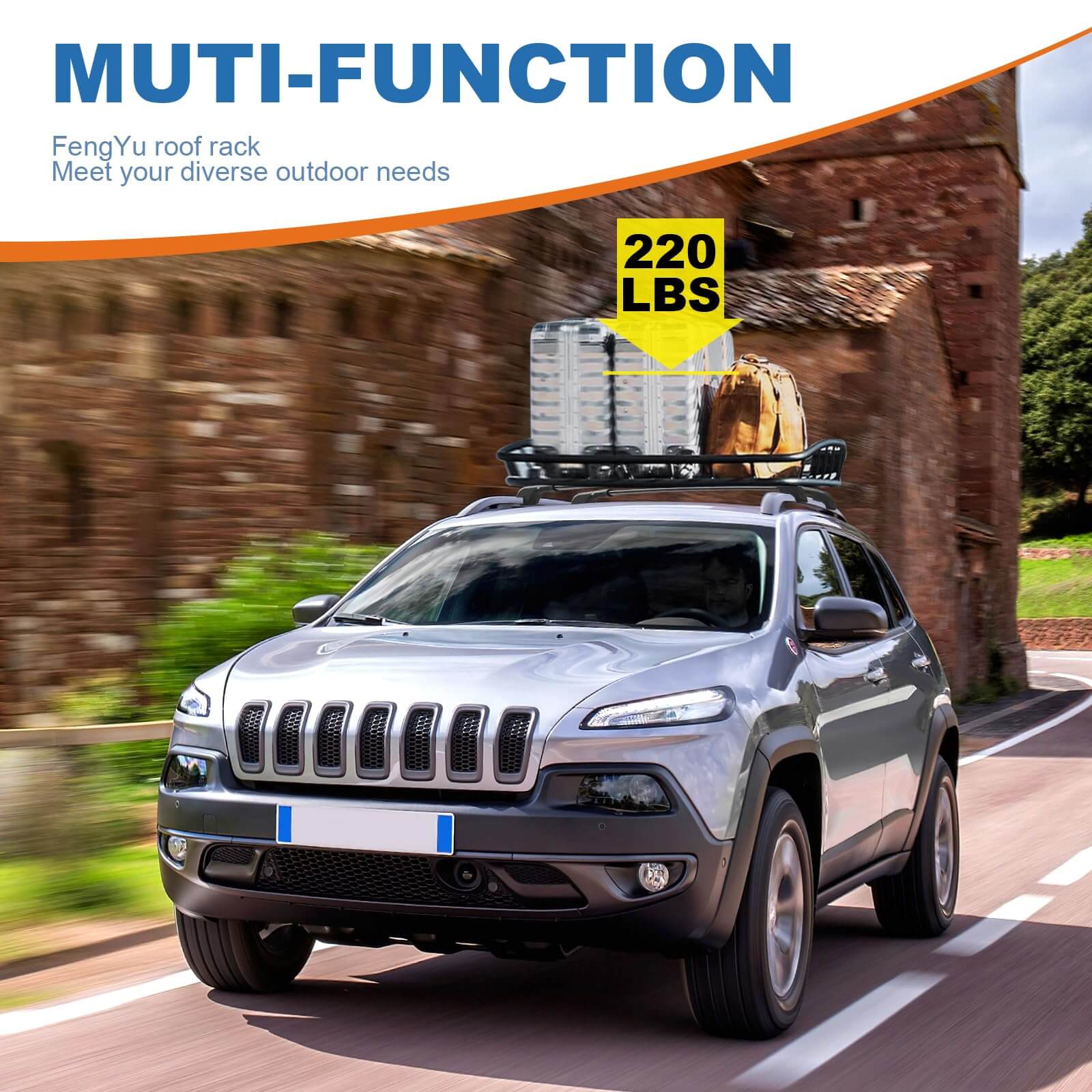 KINGGERI Roof Rack Cross Bars 220lb Fit for Jeep Cherokee 2014-2023, Heavy Duty Lockable Aluminum