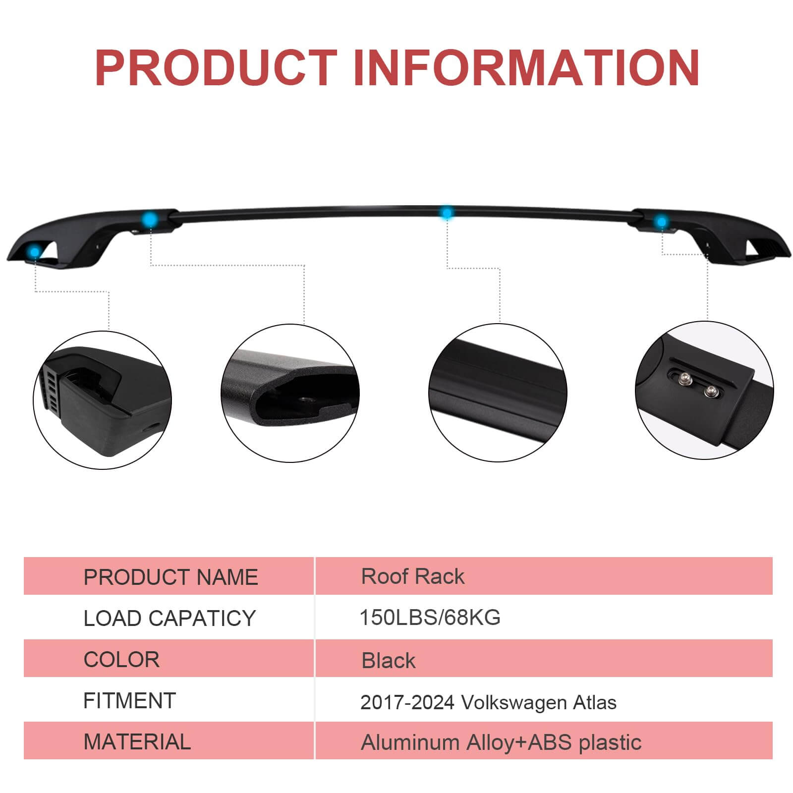 KINGGERI Roof Rack Cross Bars Fit for Volkswagen Atlas 2017-2025, Aluminum Roof Rails Crossbars