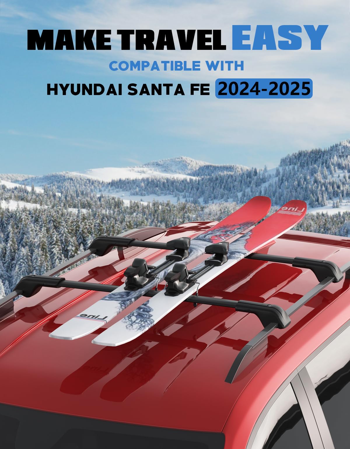 Heavy Duty 260lb Lockable Roof Rack Cross Bars Compatible with Hyundai Santa Fe 2024 2025