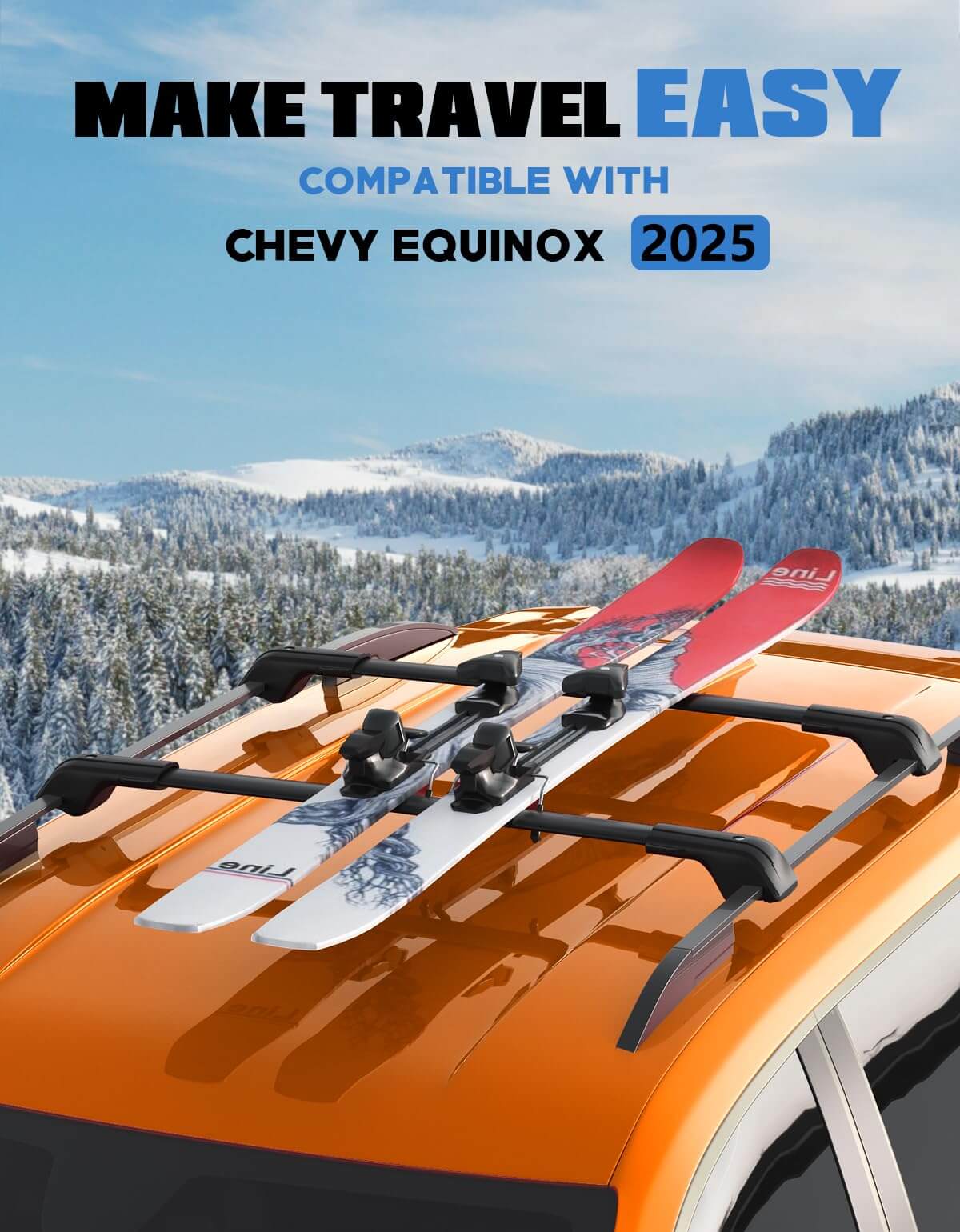 KINGGERI Heavy Duty 260lb Lockable Roof Rack Cross Bars Fit for Chevy Chevrolet Equinox 2025(Not for EV) with Raised Rails