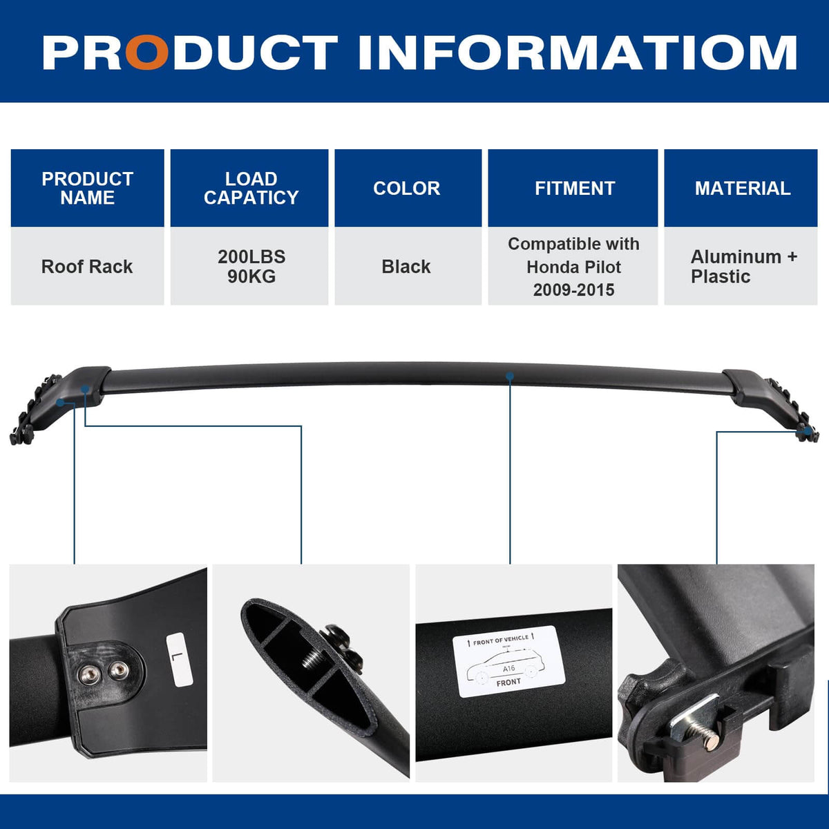 KINGGERI Roof Rack Cross Bars Compatible with Honda Pilot 2009-2015 with Side Rails