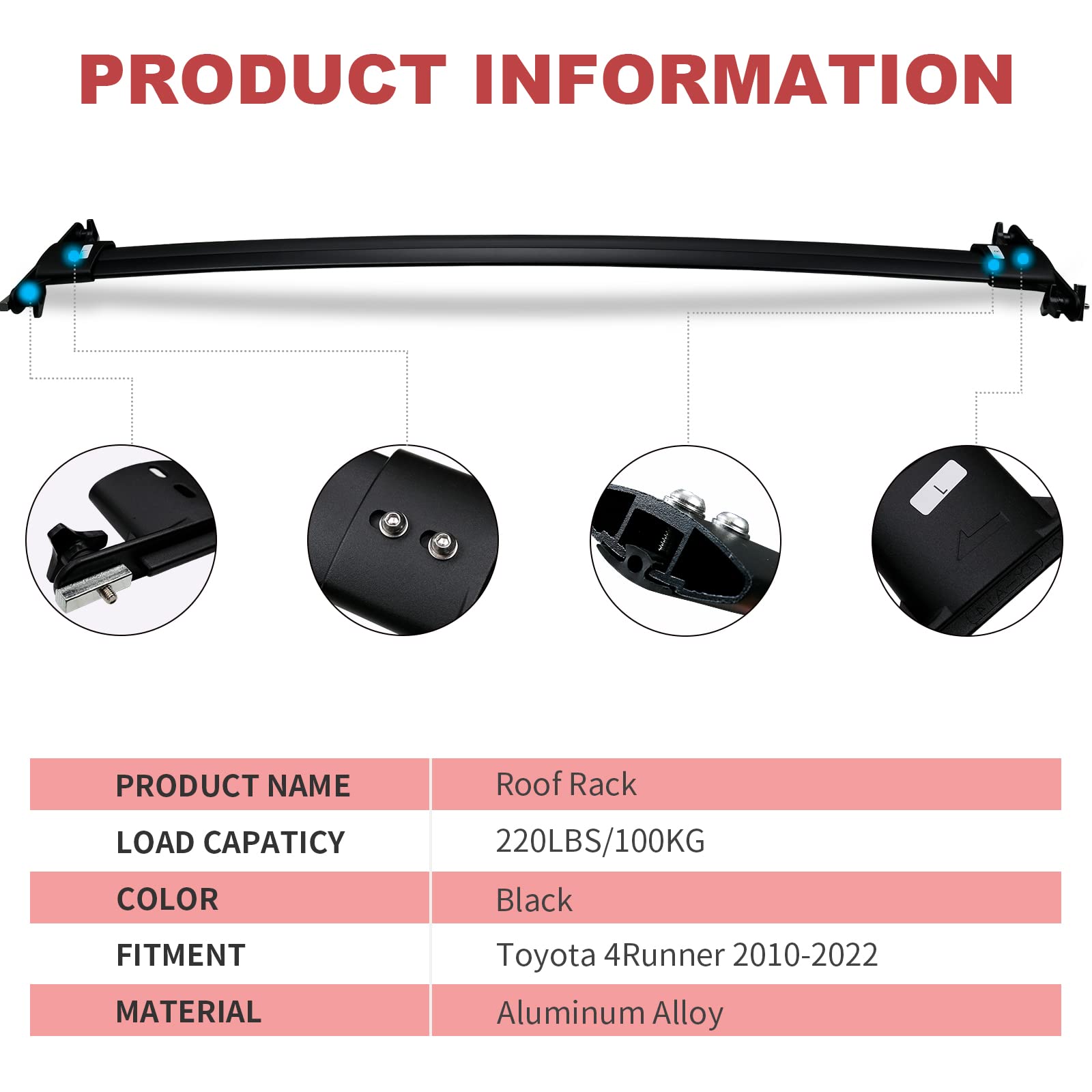 KINGGERI 220lbs Roof Rack Cross Bars Compatible with Toyota 4Runner 2010-2024,Aluminum Crossbars Rails Cargo Rooftop