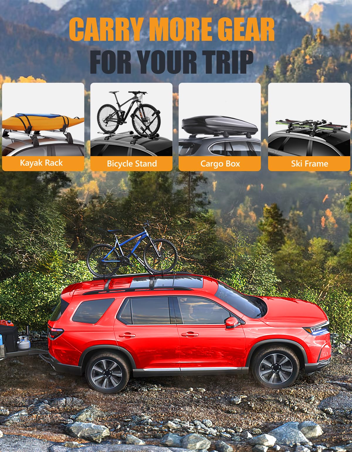 KINGGERI 260lbs Roof Rack Cross Bars Fit for Honda Pilot 2023-2025 Sport TrailSport Touring Elite (Not for LX & EX-L)
