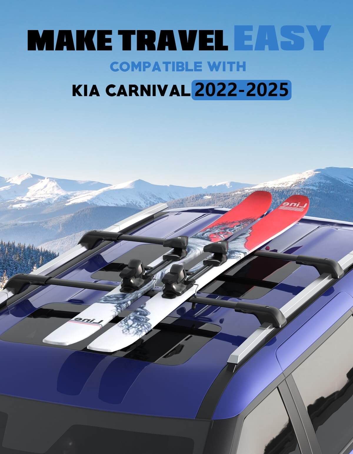 KINGGERI Lockable Roof Rack Cross Bars 220lb Compatible with 2022-2025 KIA Carnival & Carnival Hybrid