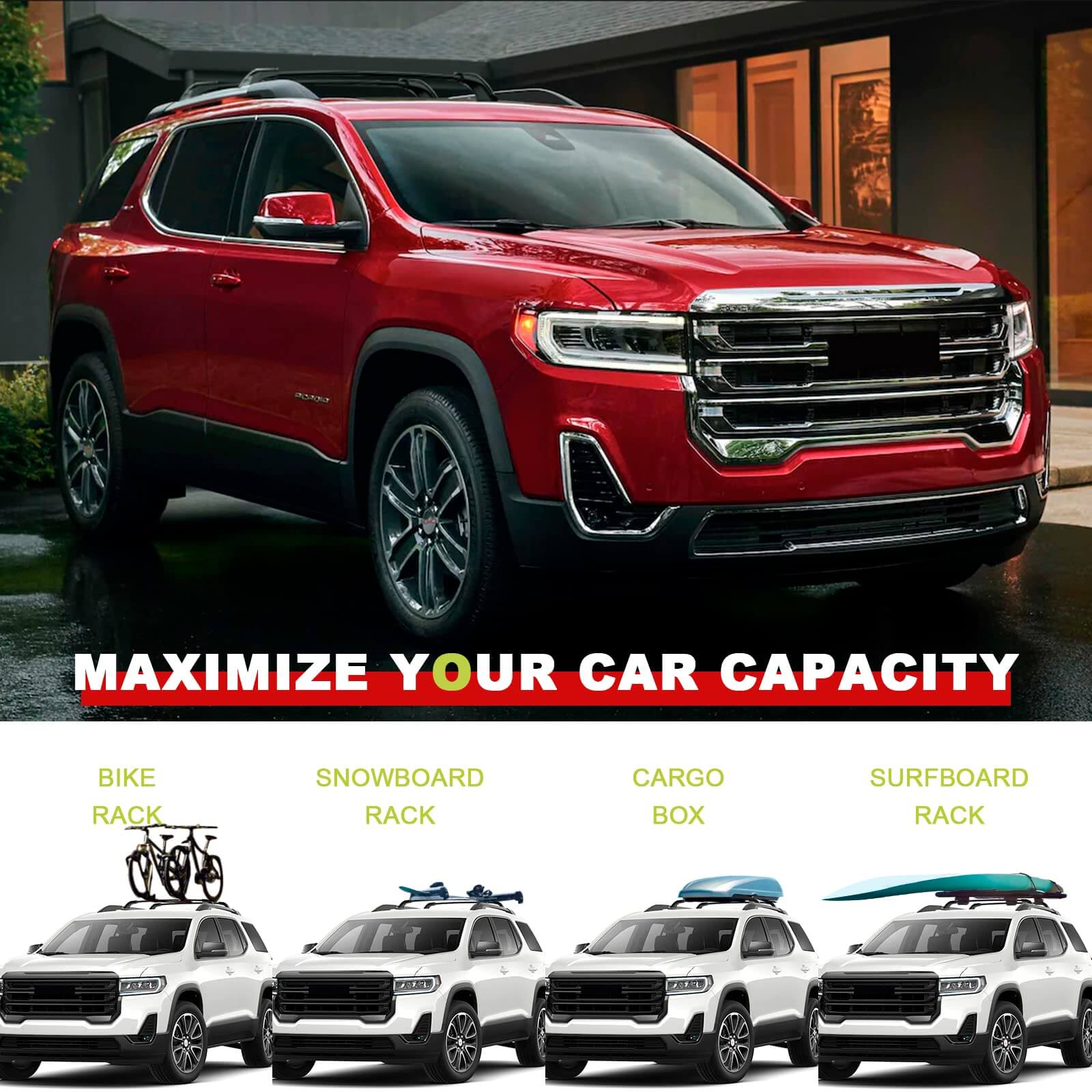 Heavy Duty 260lbs Cross Bars Roof Racks Fit for GMC Acadia 2017-2023，Aluminum Roof Rails Crossbars Luggage Cargo Carrier