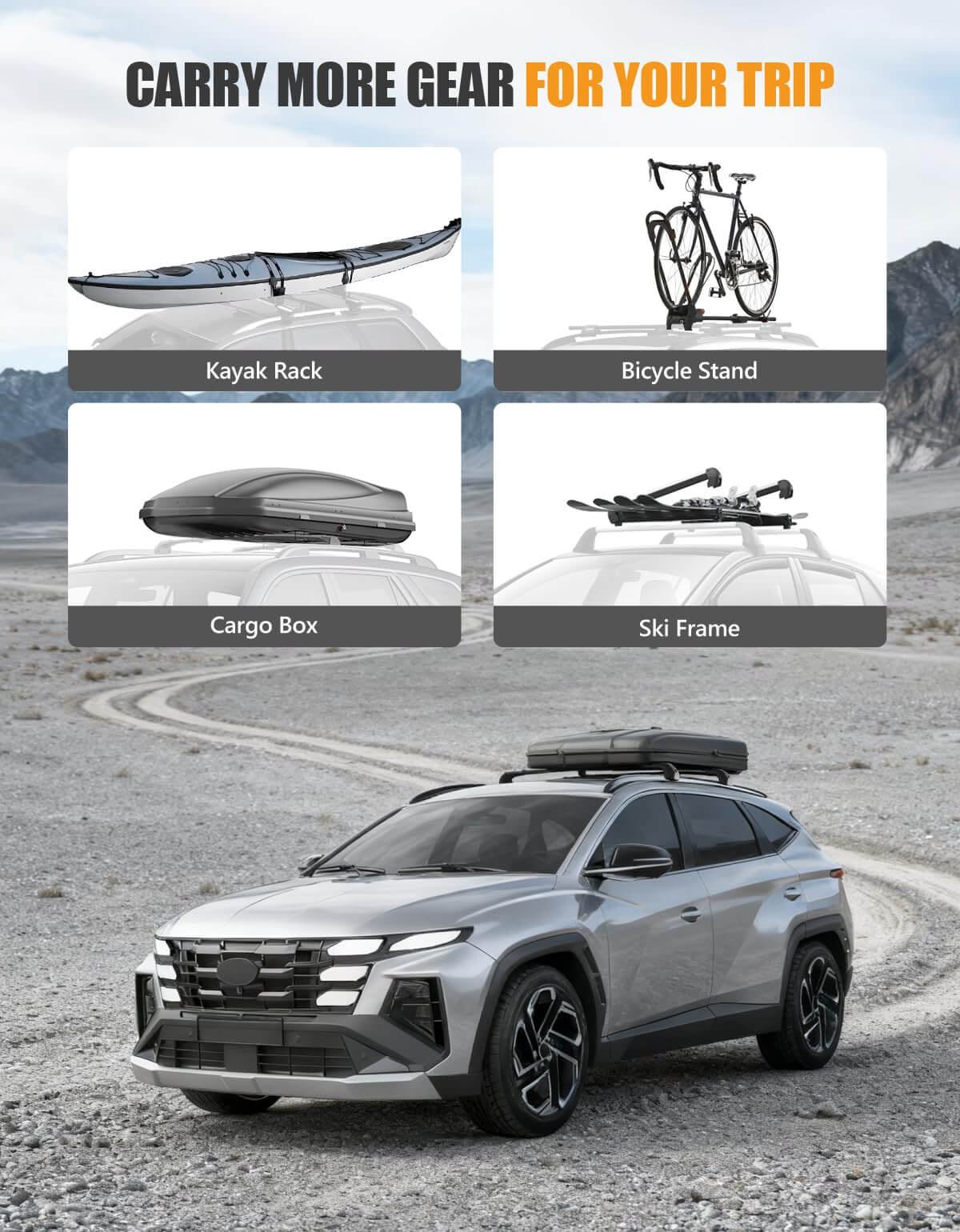 330lb Lockable Roof Rack Cross Bars Compatible with Hyundai Tucson 2016-2026 SEL/N Line/Limited with Flush Side Rails