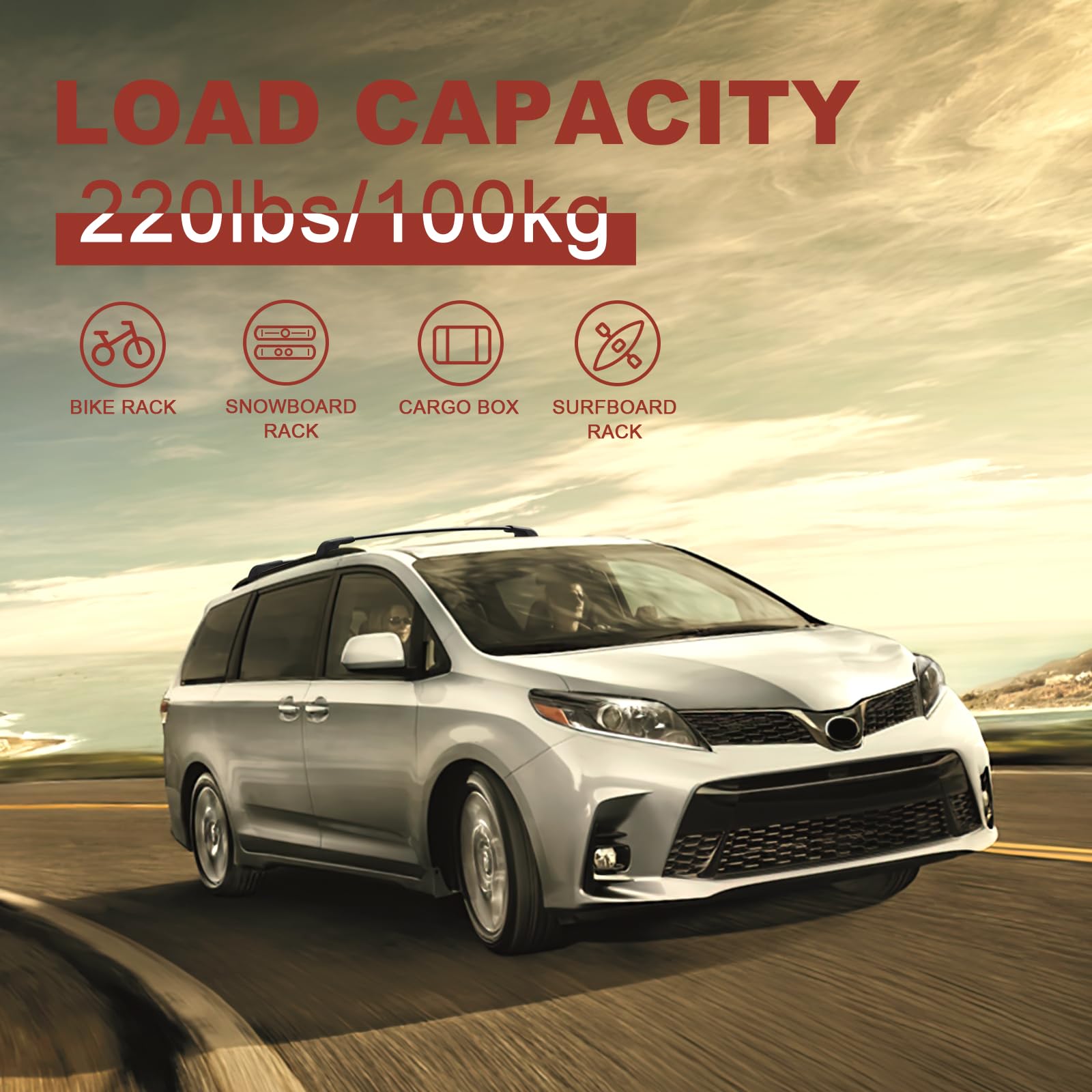 KINGGERI 220Lbs Roof Rack Cross Bars Compatible with Toyota Sienna 2011-2020, Heavy Duty Aluminum