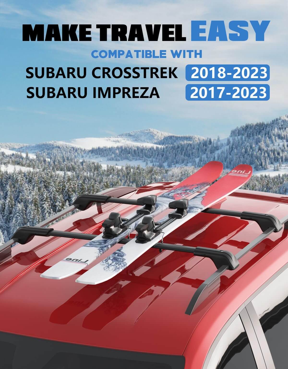 KINGGERI Roof Rack Cross Bars 260lbs Fit for Subaru Crosstrek 2018-2023 & Impreza 2017-2023 (with Raised Rails)