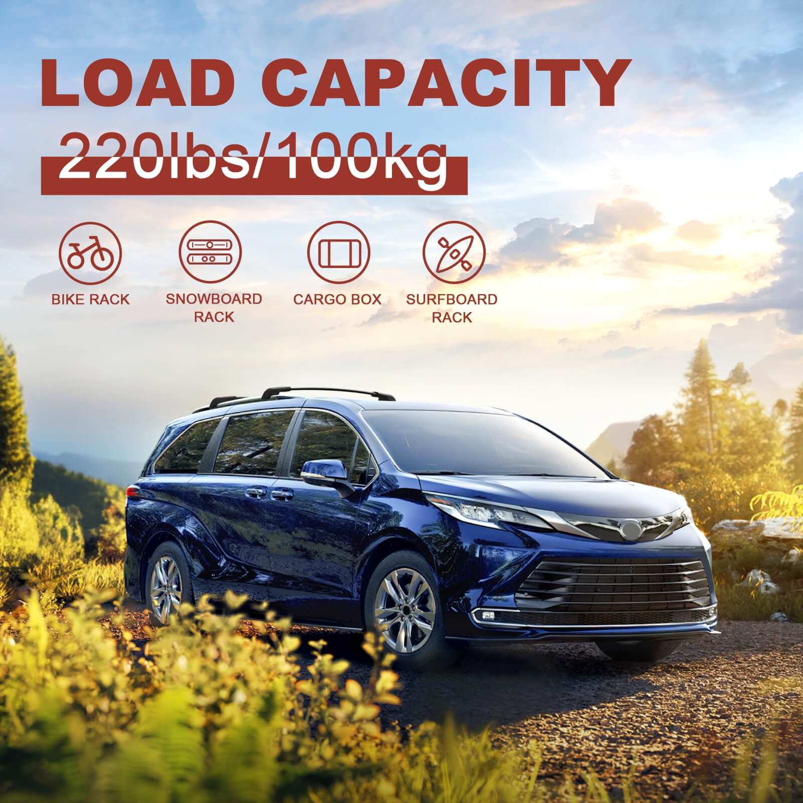 KINGGERI Lockable 220Lbs Roof Rack Cross Bars Compatible with Toyota Sienna 2021-2025