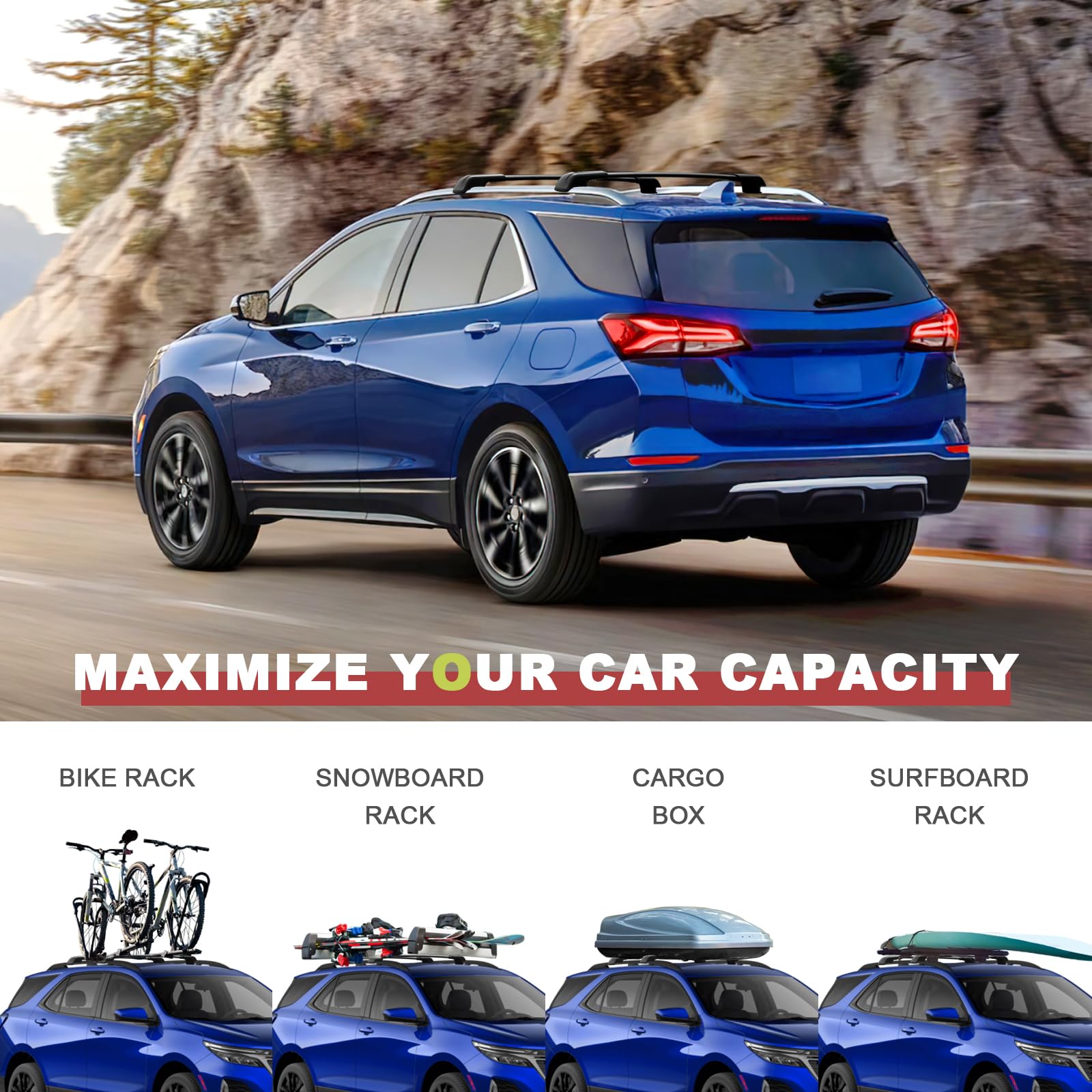 KINGGERI 260lbs Lockable Roof Rack Cross Bars Fit for Chevy Chevrolet Equinox 2018-2024 GMC Terrain 2018-2024