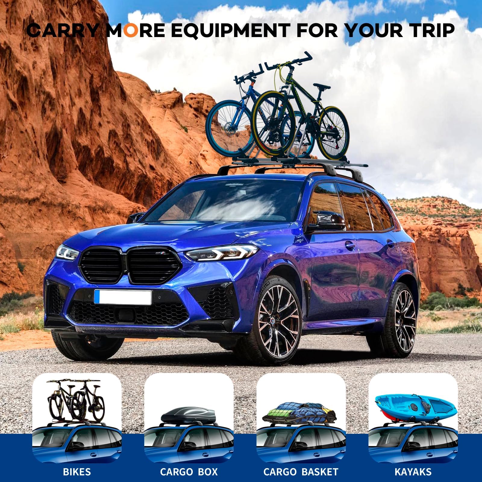 KINGGERI Lockable Roof Rack Cross Bars 260lbs Fit for BMW X5 G05 2019-2025,Heavy Duty Aluminum Roof Rails Crossbars