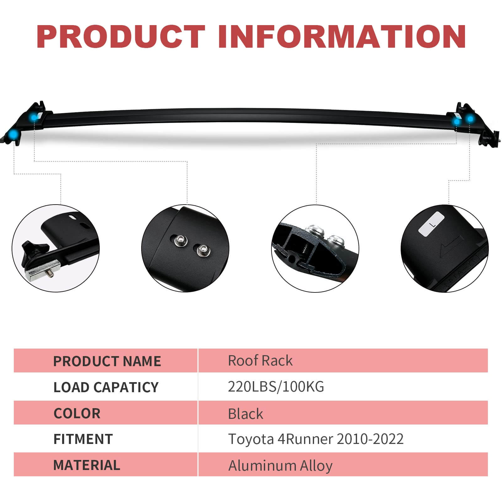 KINGGERI 220lbs Roof Rack Cross Bars Compatible with Toyota 4Runner 2010-2024,Aluminum Crossbars Rails Cargo Rooftop