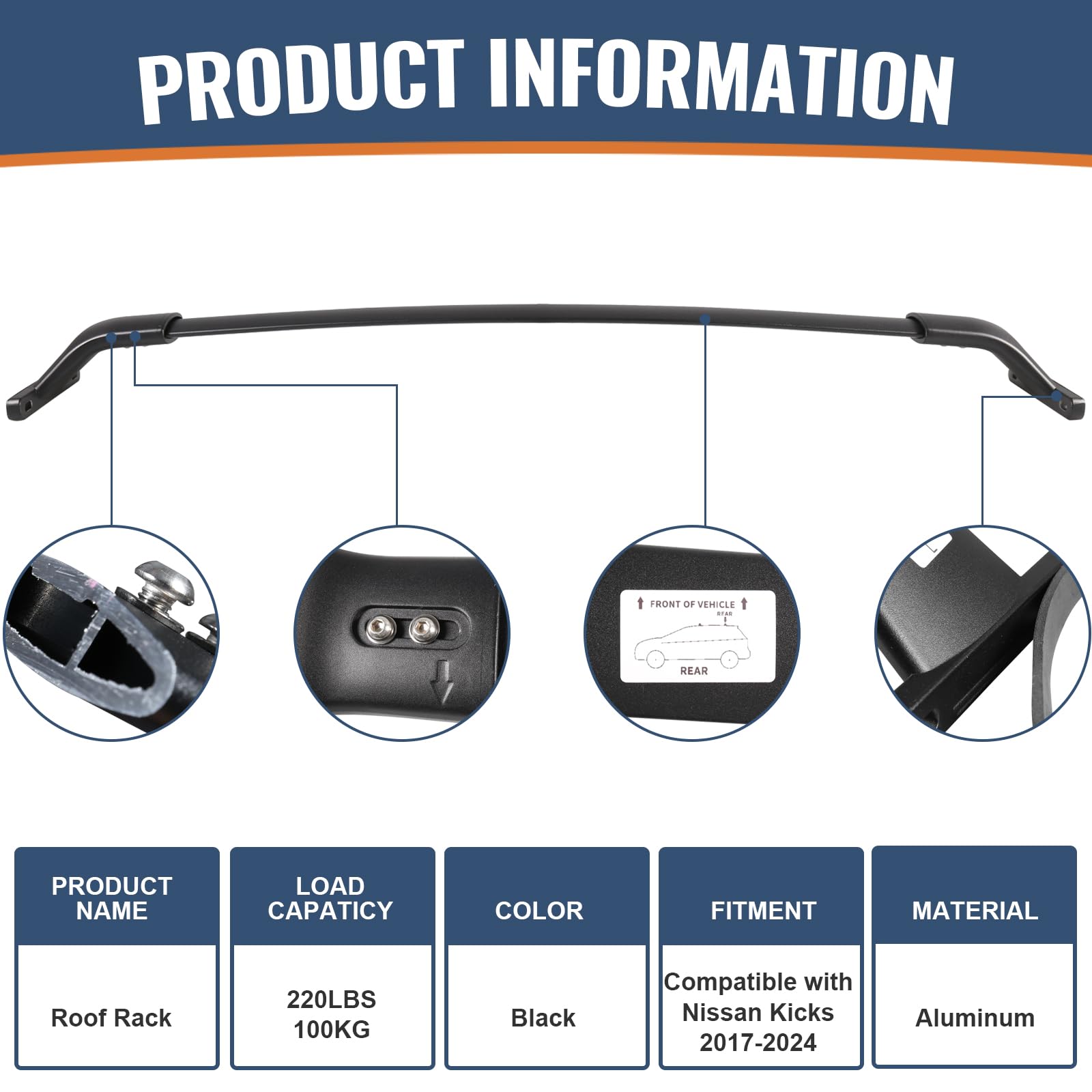 Heavy Duty 220lb Roof Rack Cross Bars Compatible with Nissan Kicks 2017-2024 (Not for 2025)