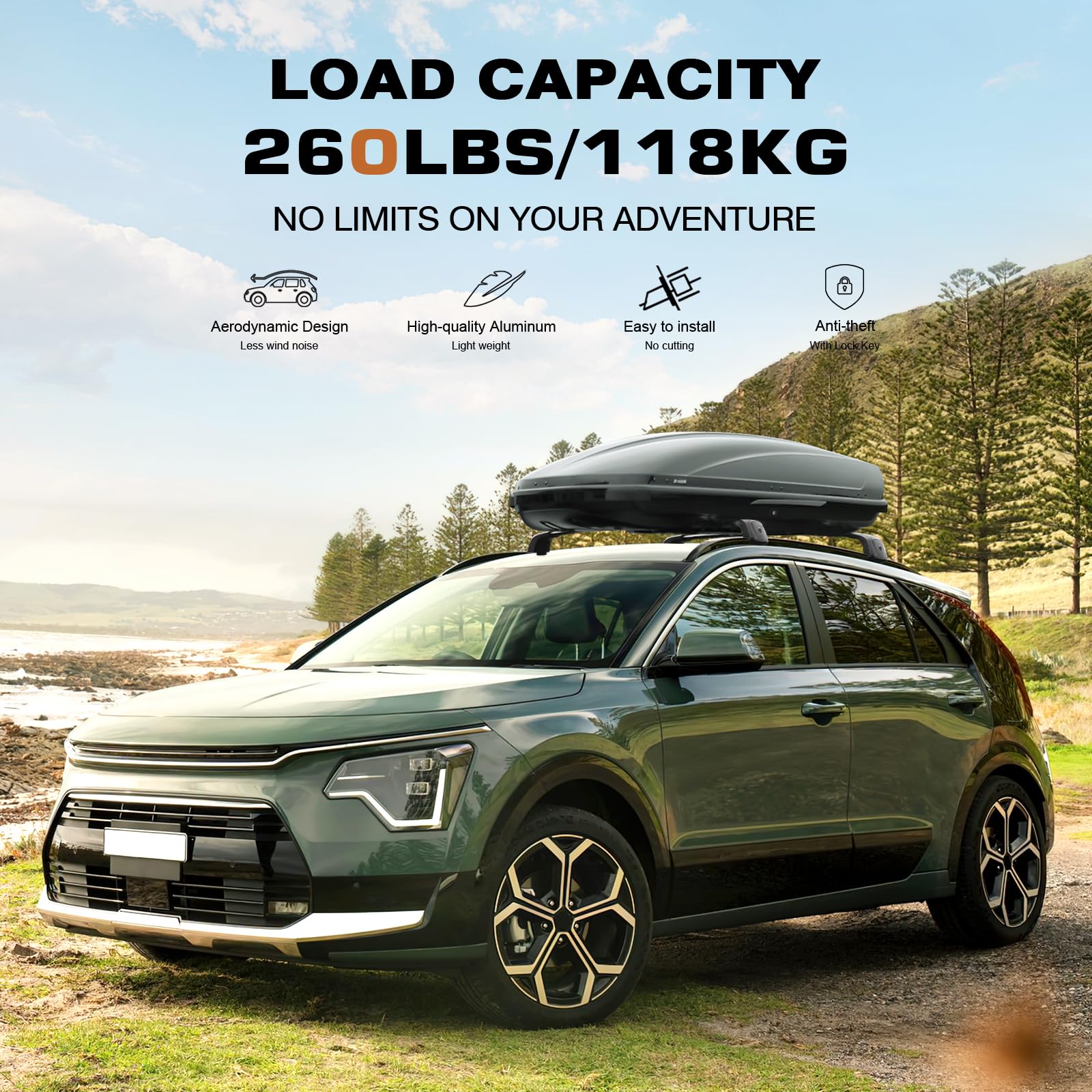 KINGGERI Roof Rack Cross Bars 260lbs Fit for Kia NIRO 2023-2025 with Flush Side Rails,Heavy Duty Aluminum