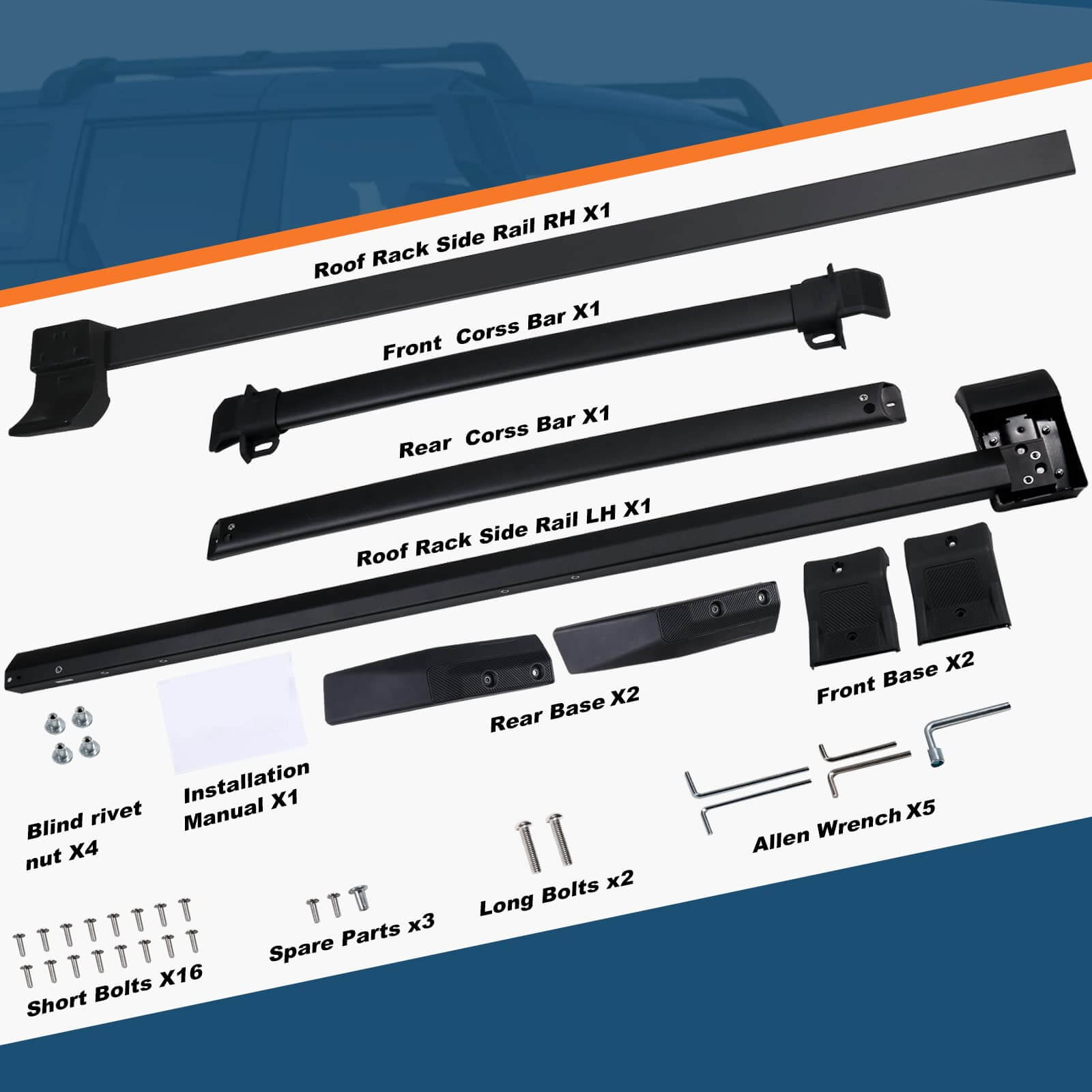 Roof Rack Cross Bars Kit Compatible with Ford Bronco 2021-2025, Hard TOP 2Door & 4Door, Aluminum Crossbars