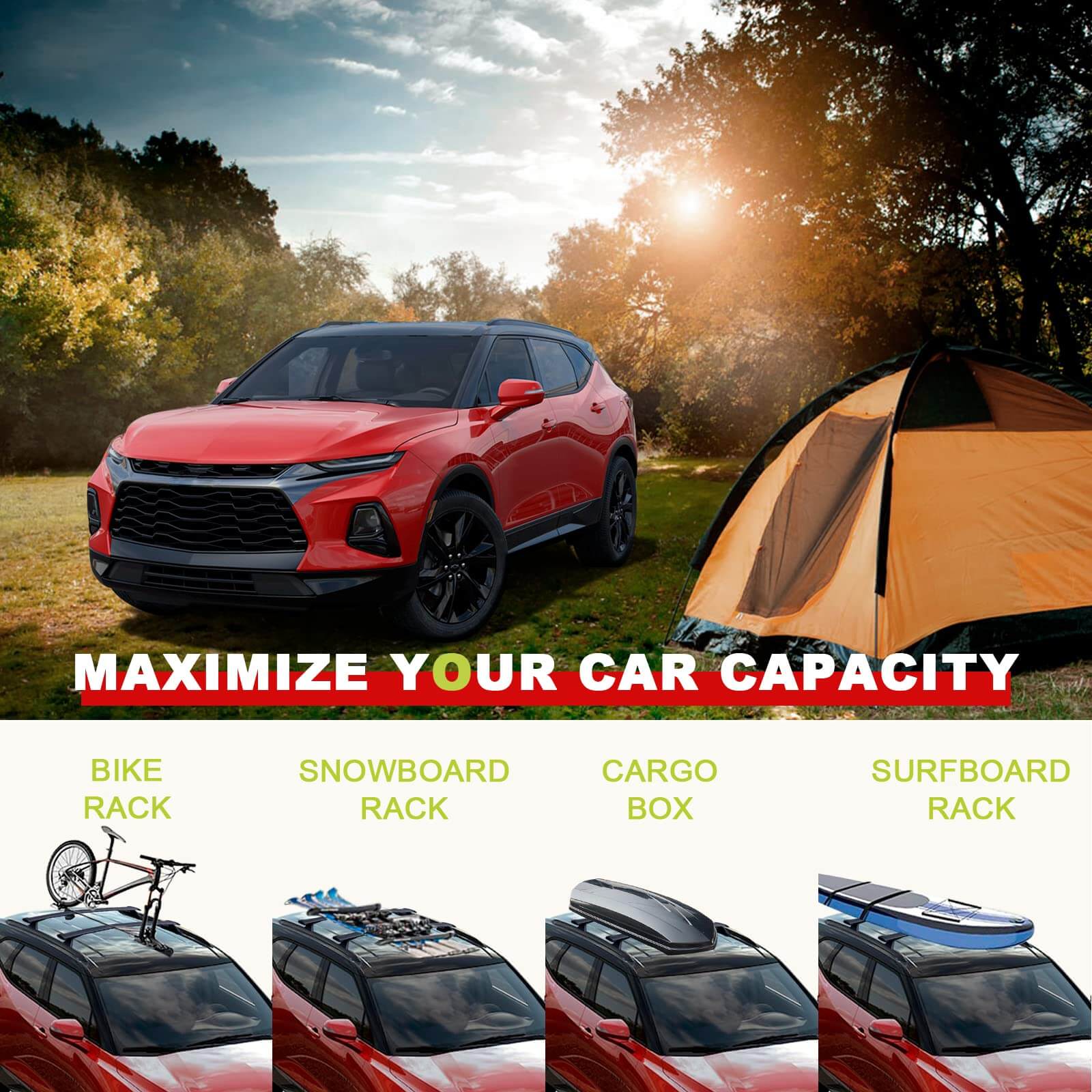 KINGGERI 220lbs Cross Bars Roof Racks Fit for Chevy Chevrolet Blazer 2019-2025 (Not for EV)