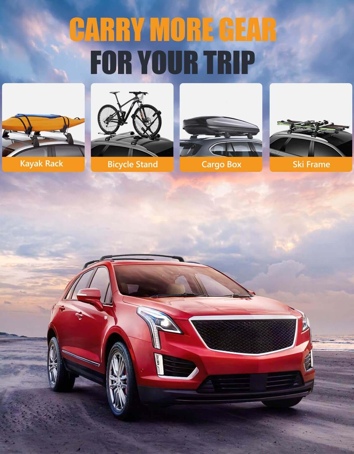 260lbs Lockable Roof Rack Cross Bars Compatible with Cadillac XT5 2017-2025 with Flush Side Rails