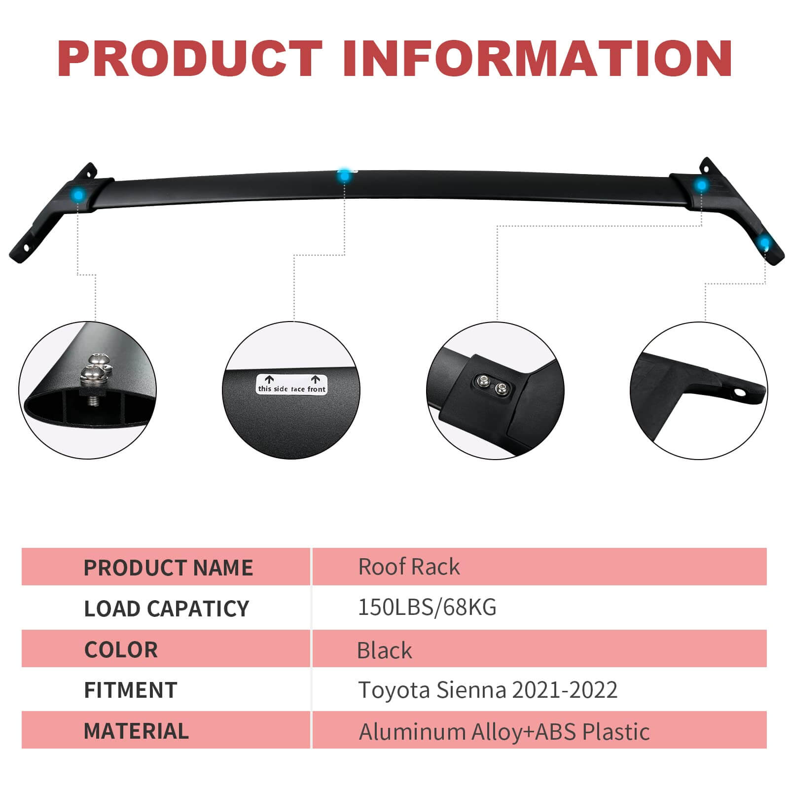 KINGGERI Roof Rack Cross Bars Compatible with Toyota Sienna 2021-2025, Aluminum Roof Rails Crossbars