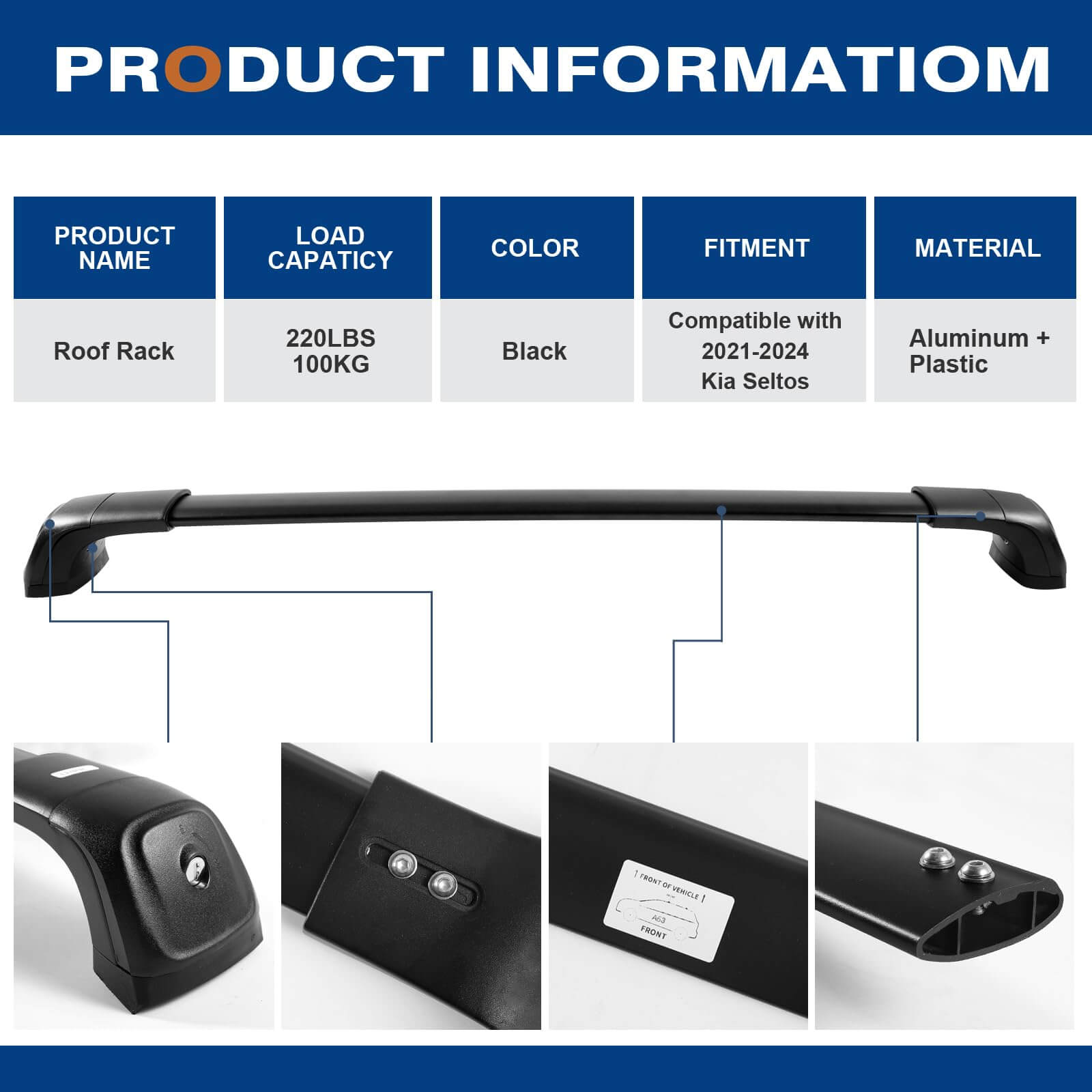 KINGGERI 260lbs Roof Rack Cross Bars Fit For 2021-2025 Kia Seltos S/SX/EX, Heavy Duty Aluminum Roof Rails Crossbars