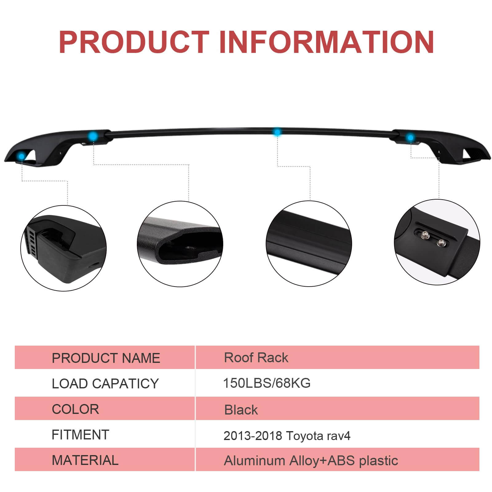 KINGGERI Roof Racks Cross Bars Compatible with Toyota RAV4 2013-2018 with Side Rails