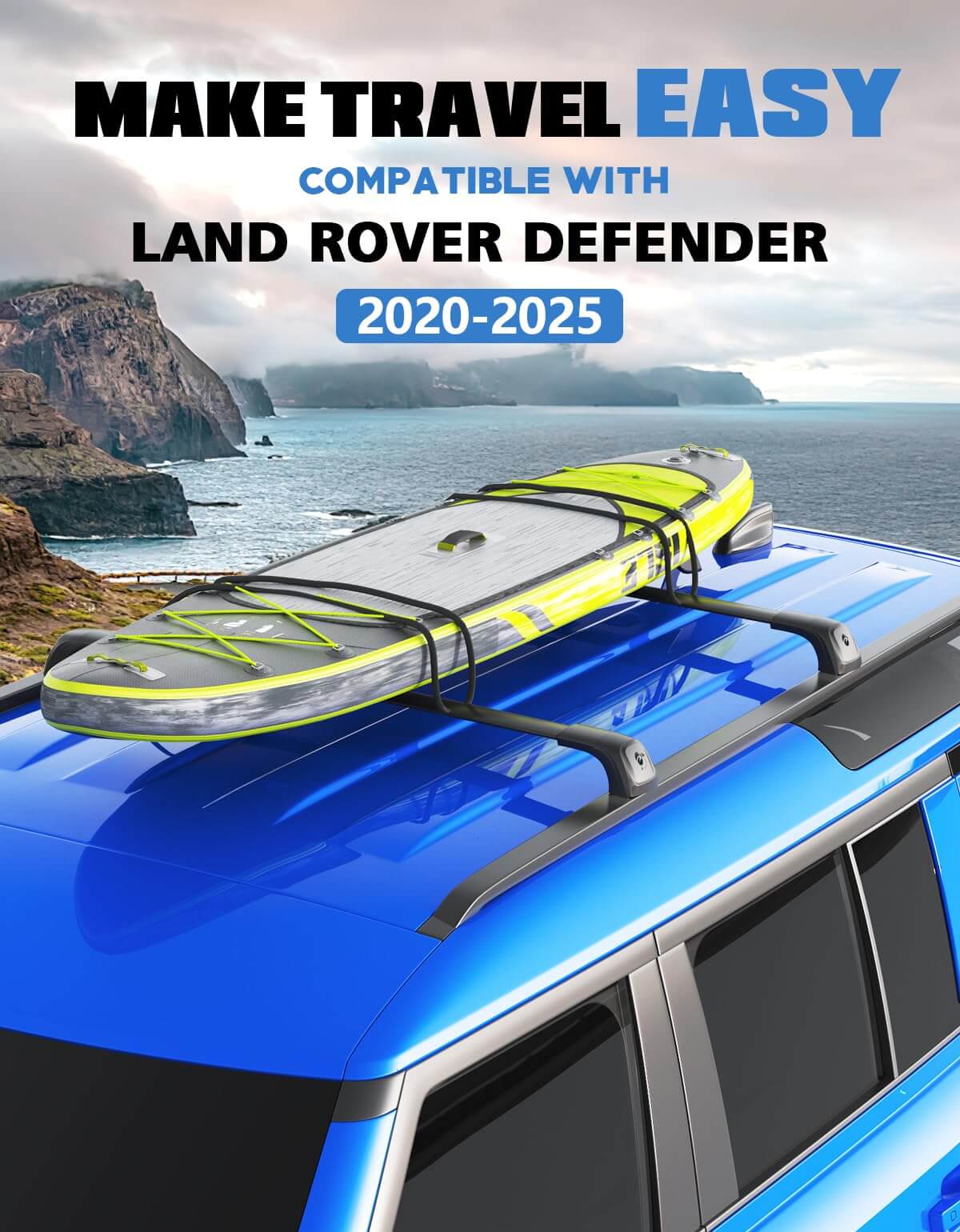 KINGGERI Lockable Roof Rack Cross Bars 220lbs Compatible with 2020-2025 Land Rover Defender 110 130 (with Side Rails)