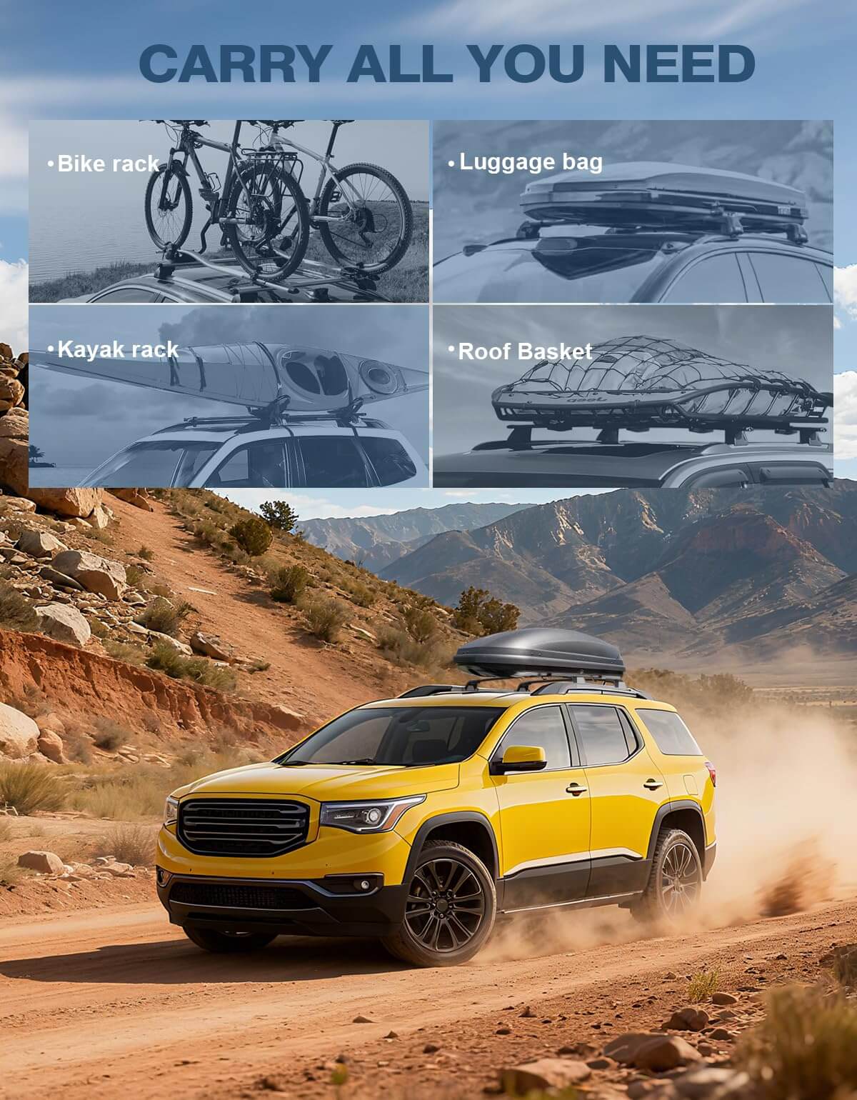 Roof Rack Cross Bars 220lbs Compatible with GMC Acadia 2017 2018 2019 2020 2021 2022 2023(with Raised Rails)