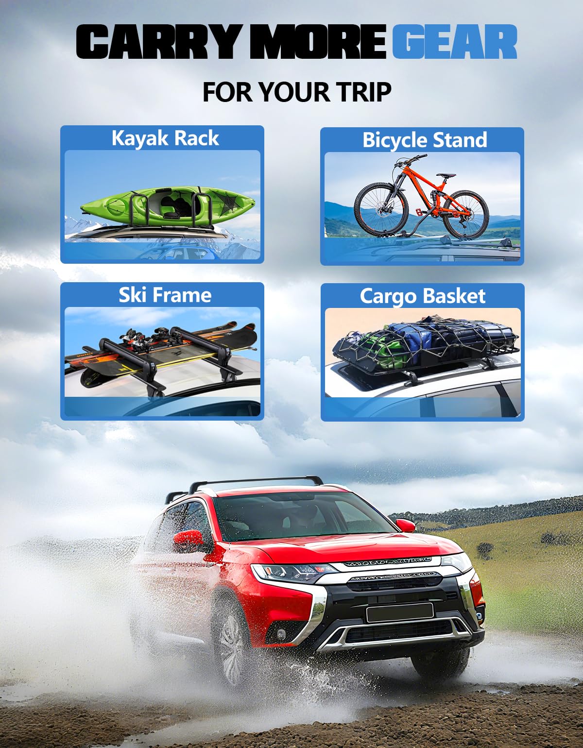 KINGGERI Lockable Roof Rack Cross Bars 220lb Fit for Mitsubishi Outlander 2014-2021 (Not for Outlander Sport),Heavy Duty Anti-Theft