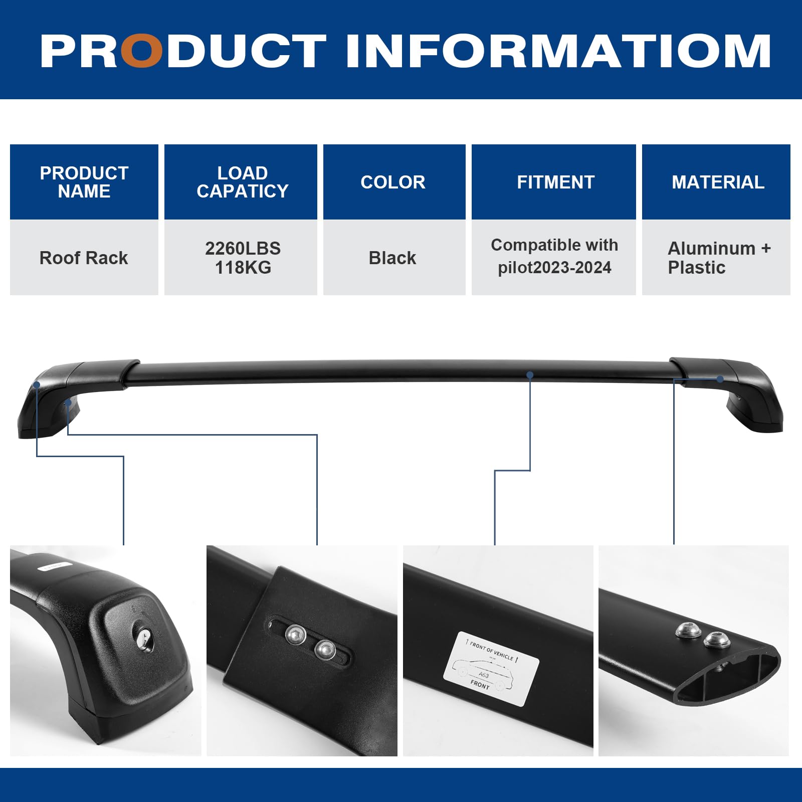 KINGGERI Roof Rack Cross Bars Compatible with Honda Pilot LX EX-L2023-2025 (Without Side Rails), Heavy Duty Aluminum